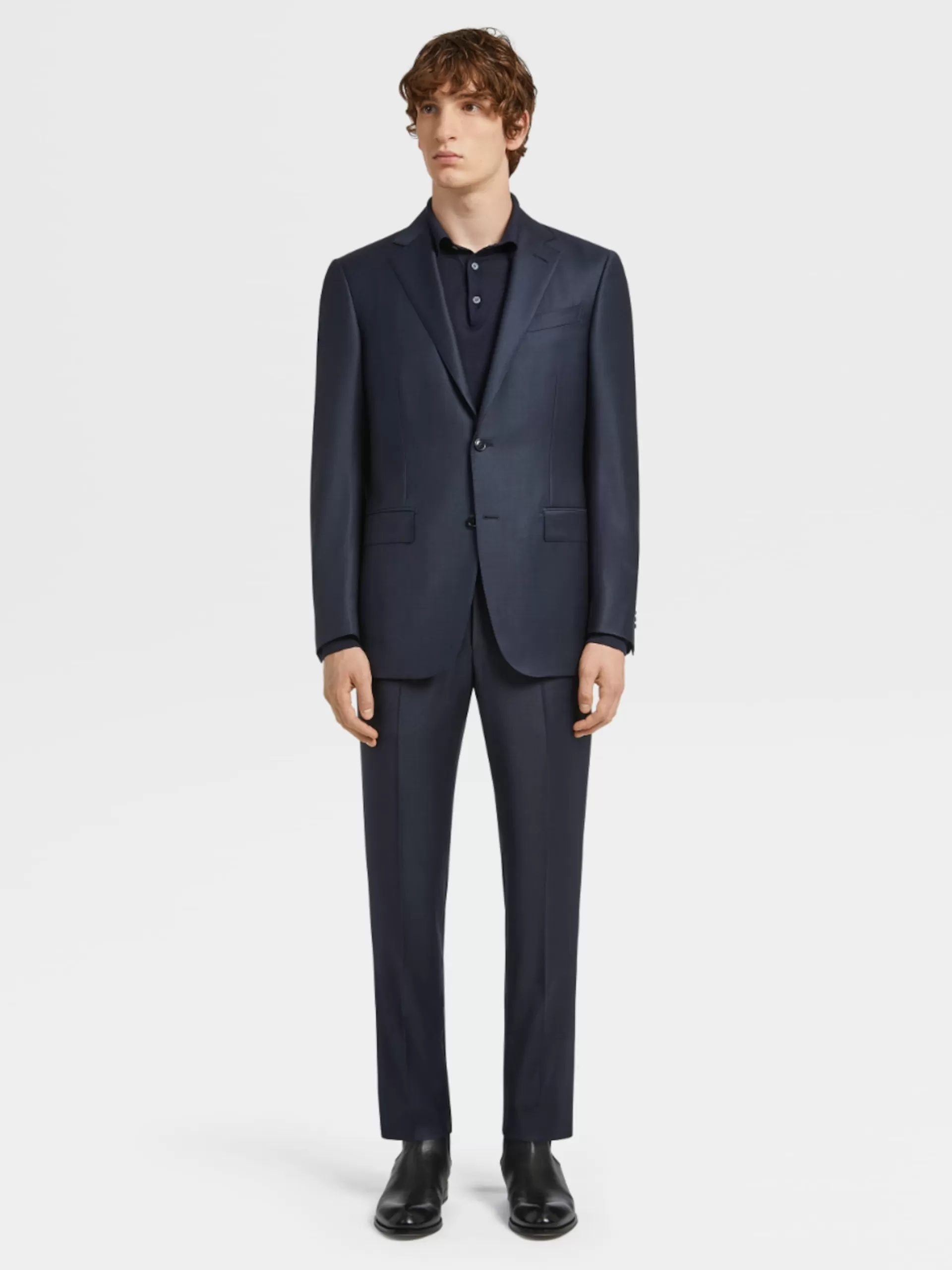 ZEGNA Fatos^Fato Em La Trofeo™ Azul-Escuro, Padrao Geometrico Pequeno, Drop 7 Azul-Marinho