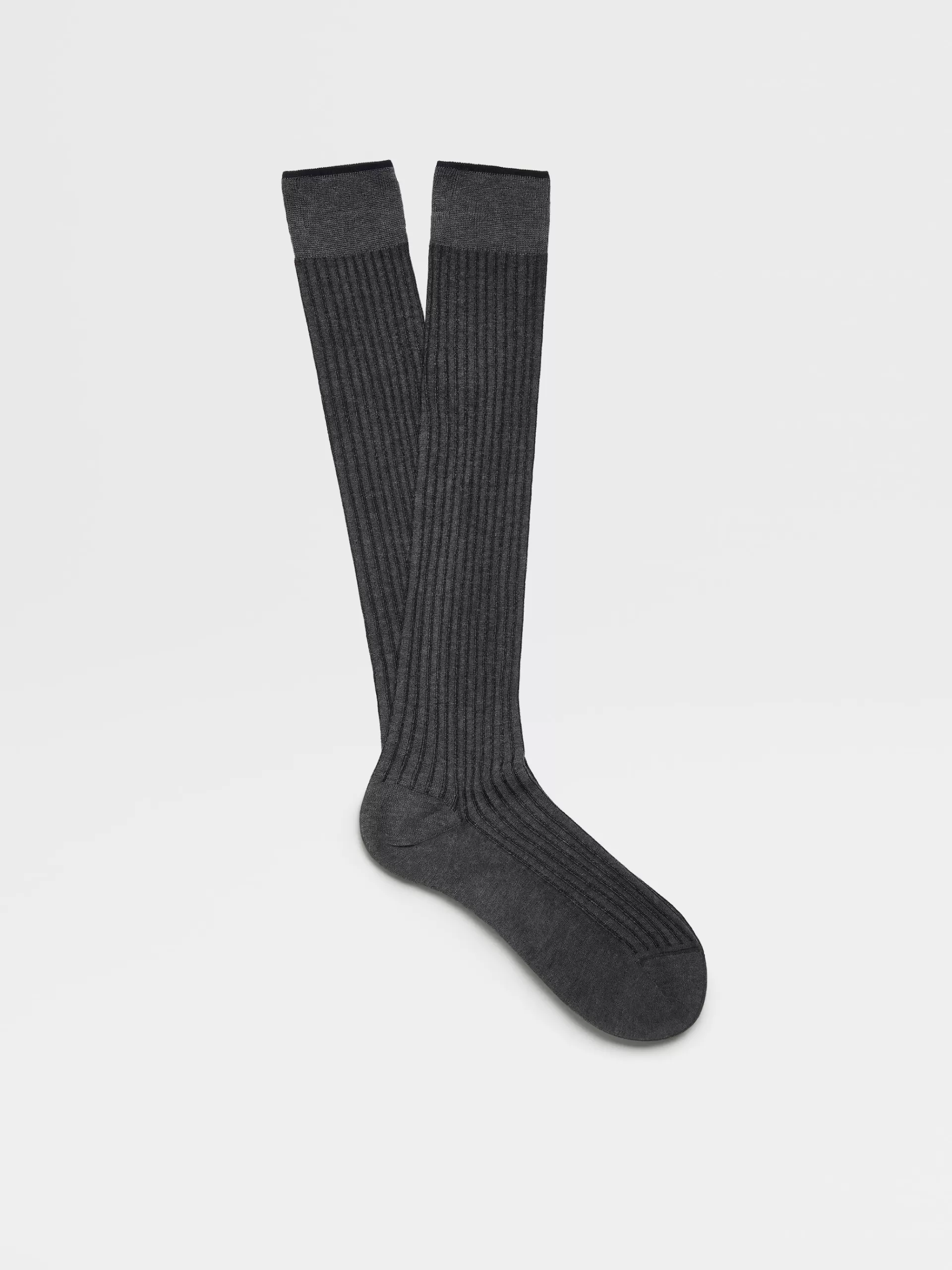 ZEGNA Roupa Interior E Meias^Meias De Cano Medio Caneladas Cinzento-Escuras Cinzento-Escuro