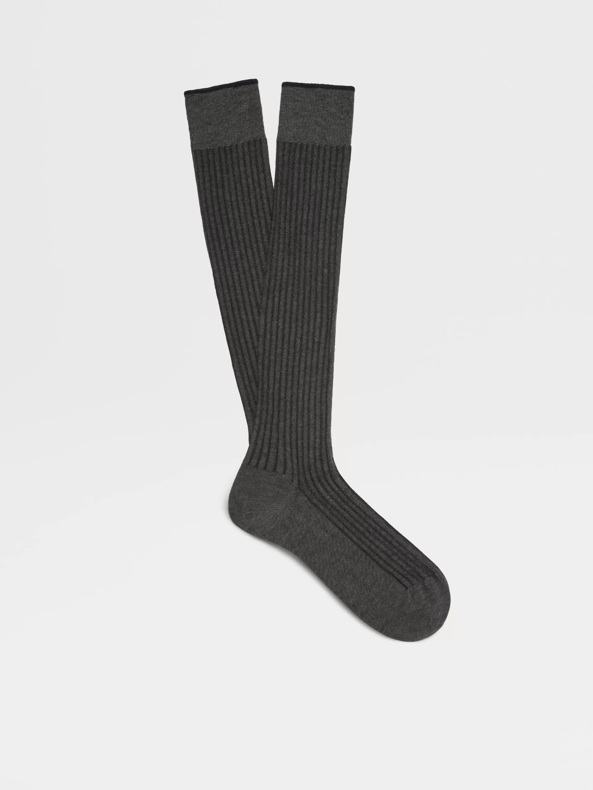 ZEGNA Roupa Interior E Meias^Meias De Cano Medio Caneladas Em Mistura De Algodao Cinzento-Ardosia
