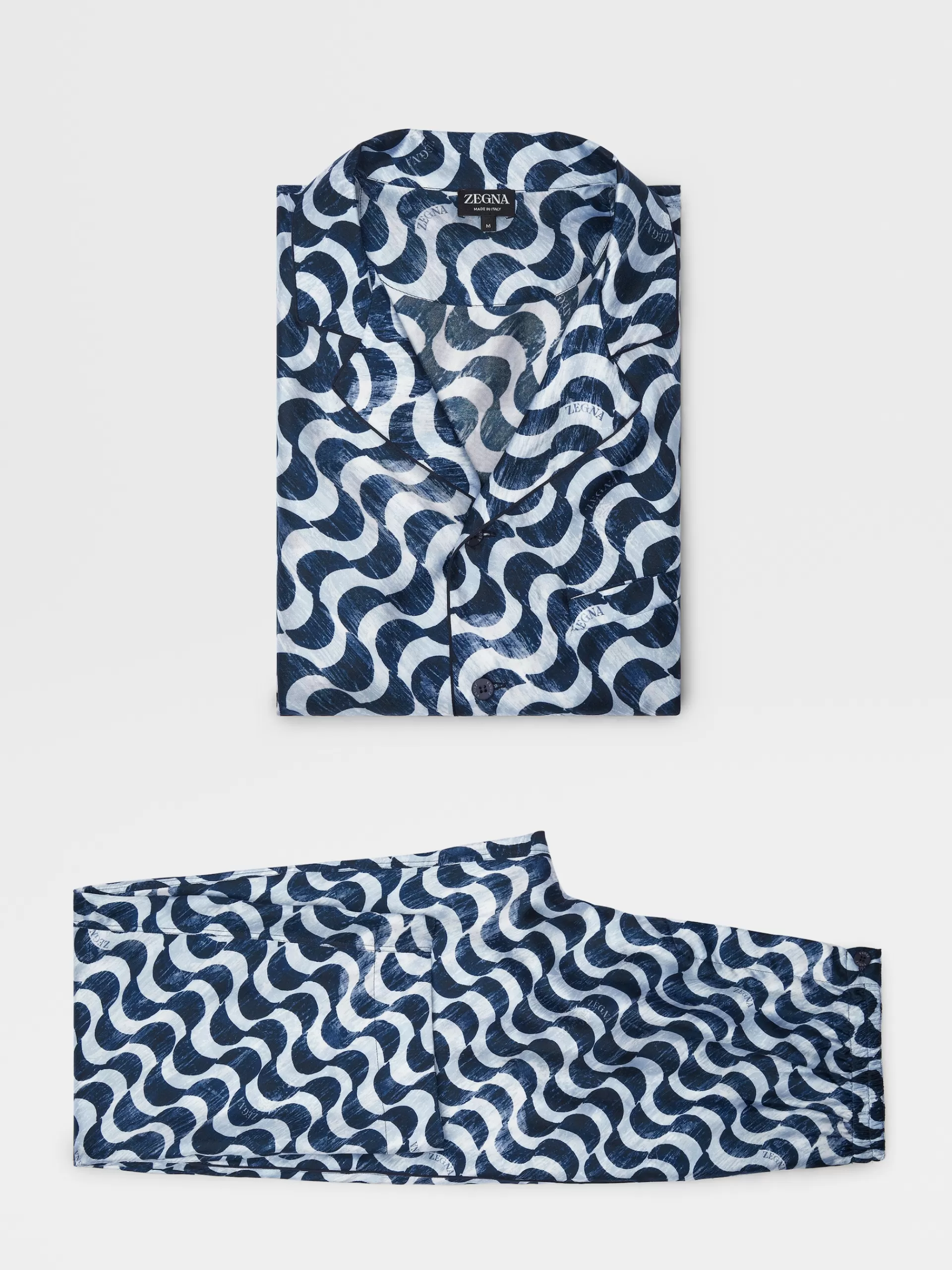 ZEGNA Roupa Interior E Meias^Pijama Classico Estampado Em Seda Azul-Marinho