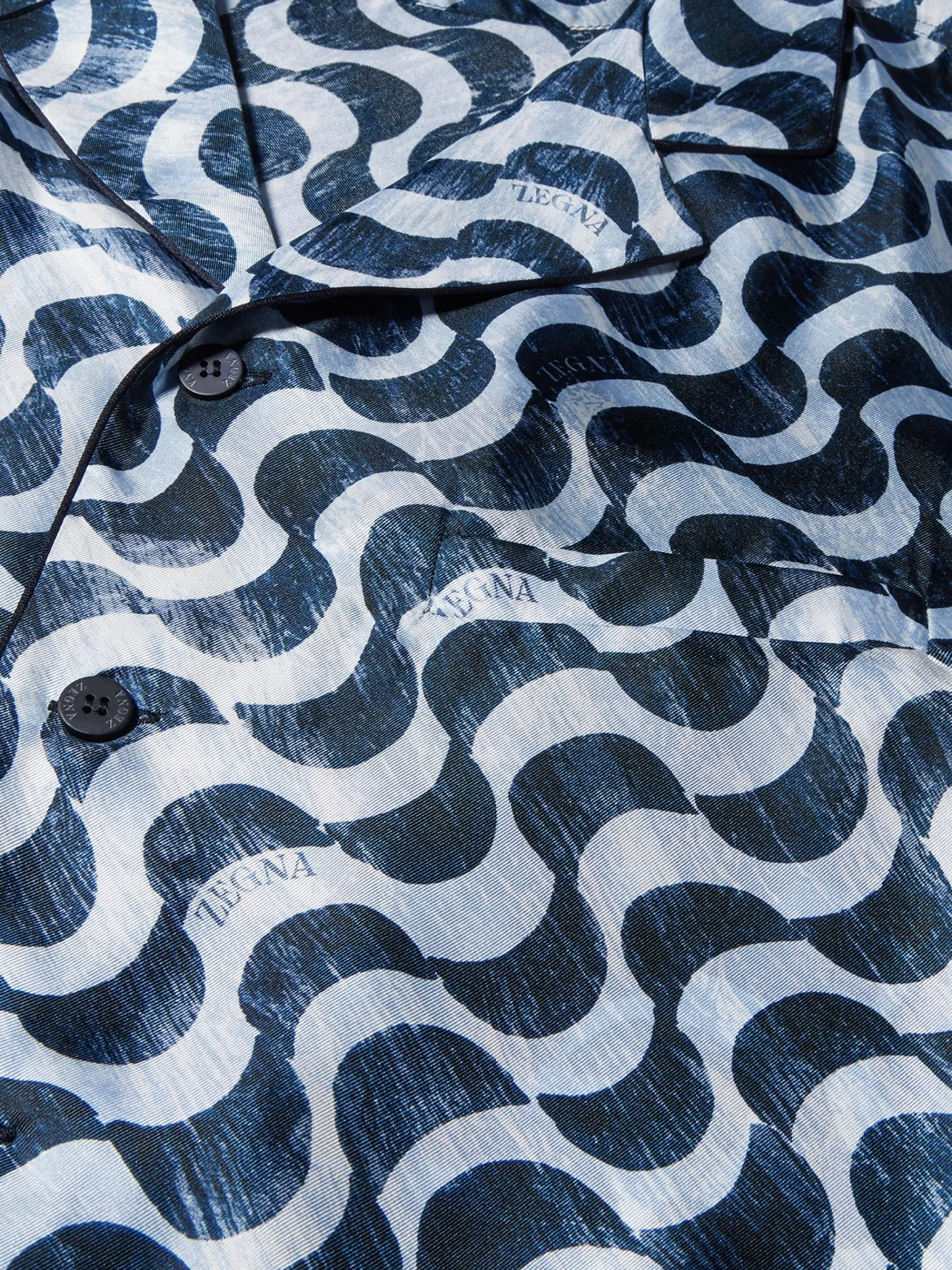ZEGNA Roupa Interior E Meias^Pijama Classico Estampado Em Seda Azul-Marinho