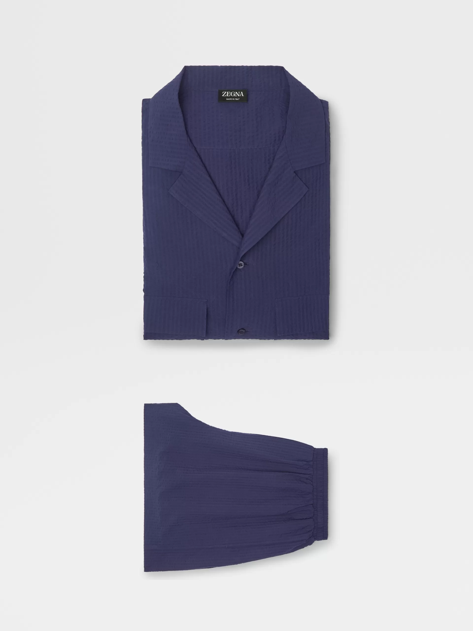 ZEGNA Roupa Interior E Meias^Pijama Curto Em Anarruga De Algodao Embalavel Azul-Marinho