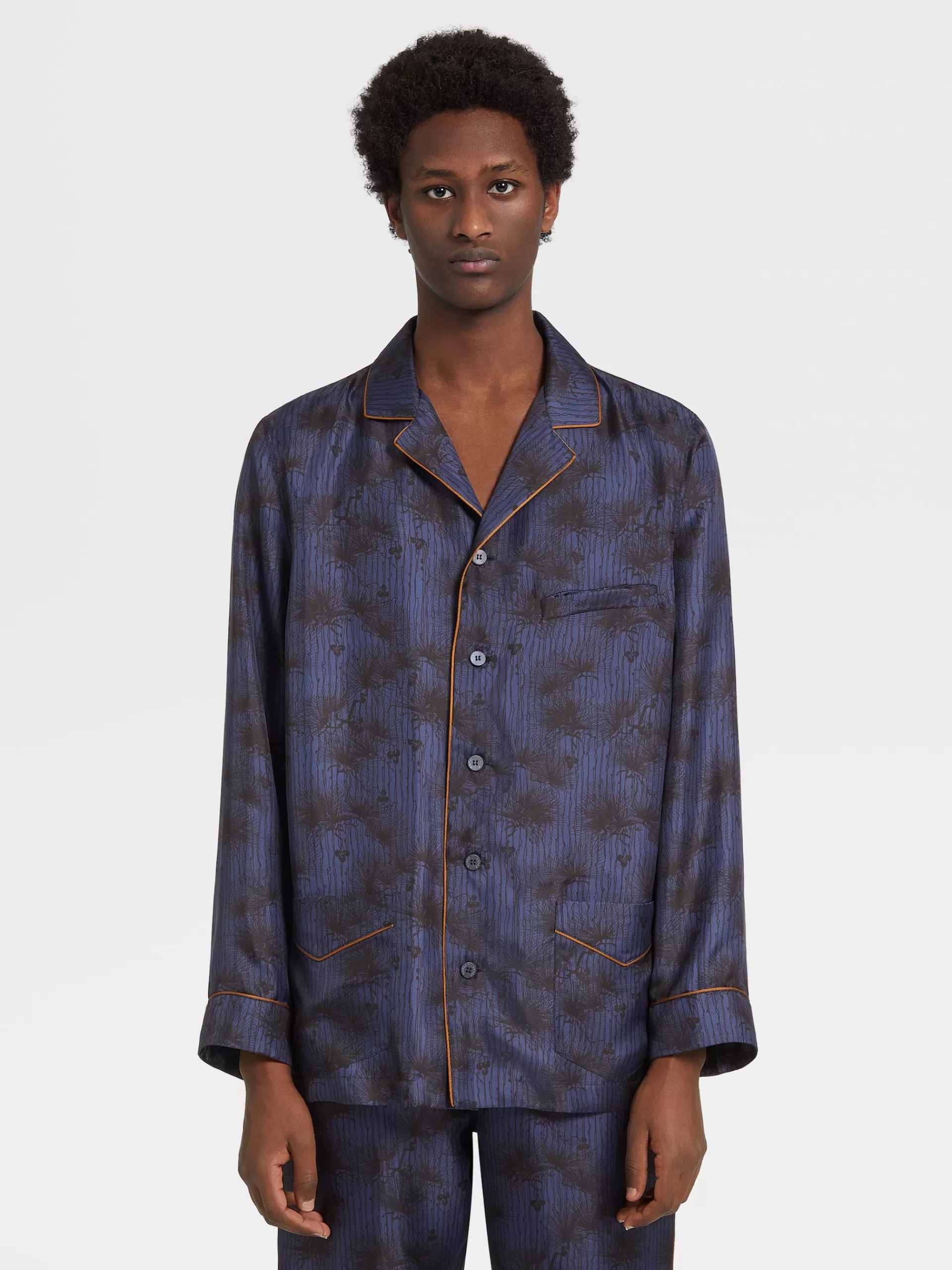 ZEGNA Roupa Interior E Meias^Pijama Em Seda Estampada Azul