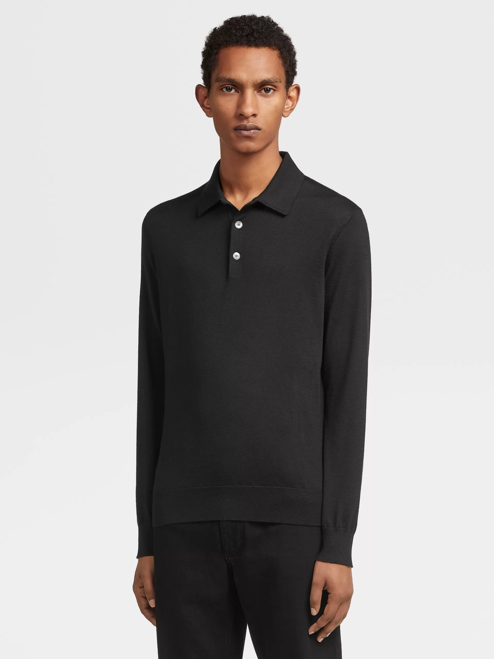 ZEGNA Polos^Polo Cashseta Light Vicunha Preto