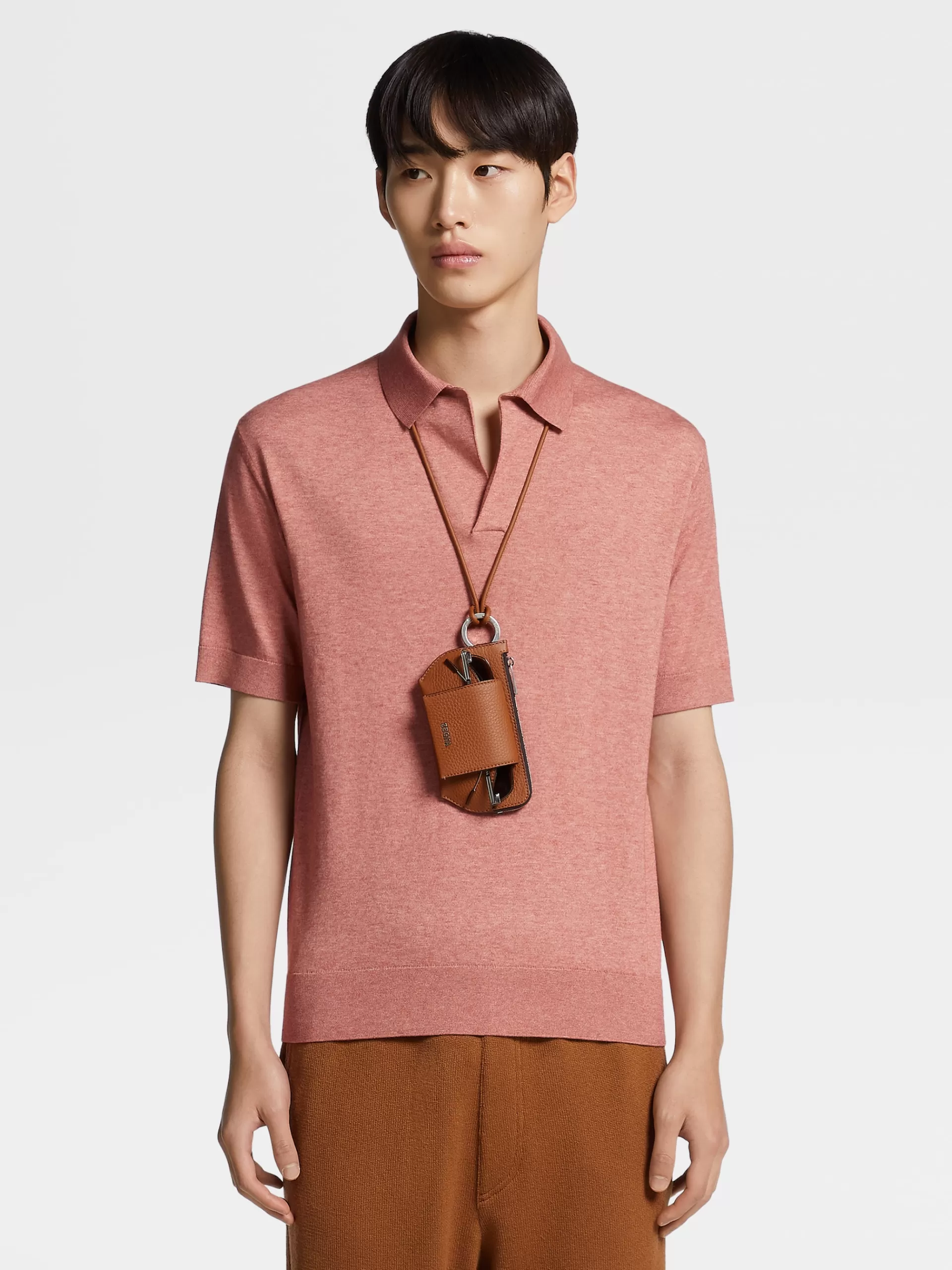 ZEGNA Polos^Polo De Malha Em Algodao E Caxemira Baby Island Bordo-Claro Mesclado