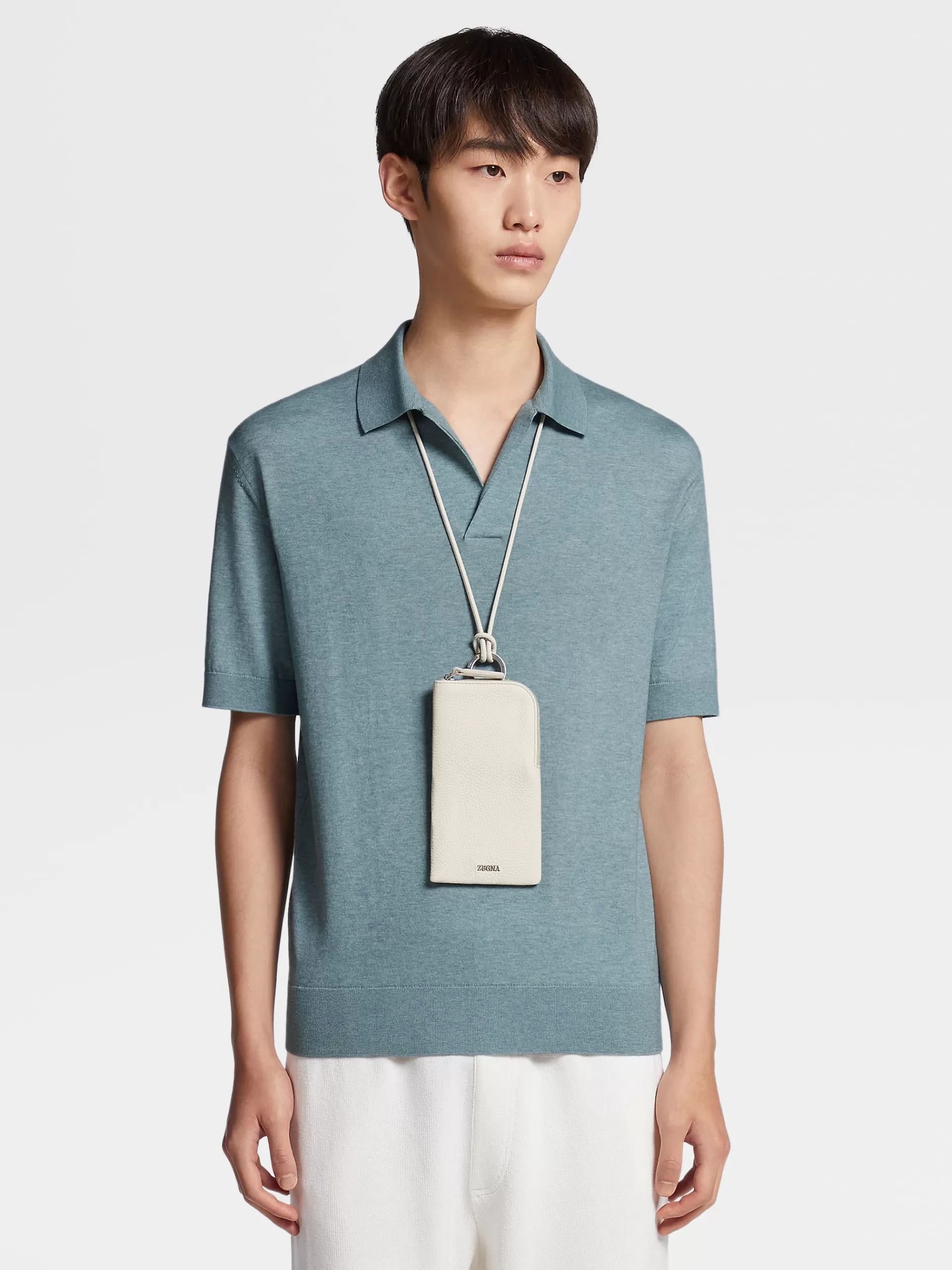 ZEGNA Polos^Polo De Malha Em Algodao E Caxemira Baby Island Verde-Agua Mesclado