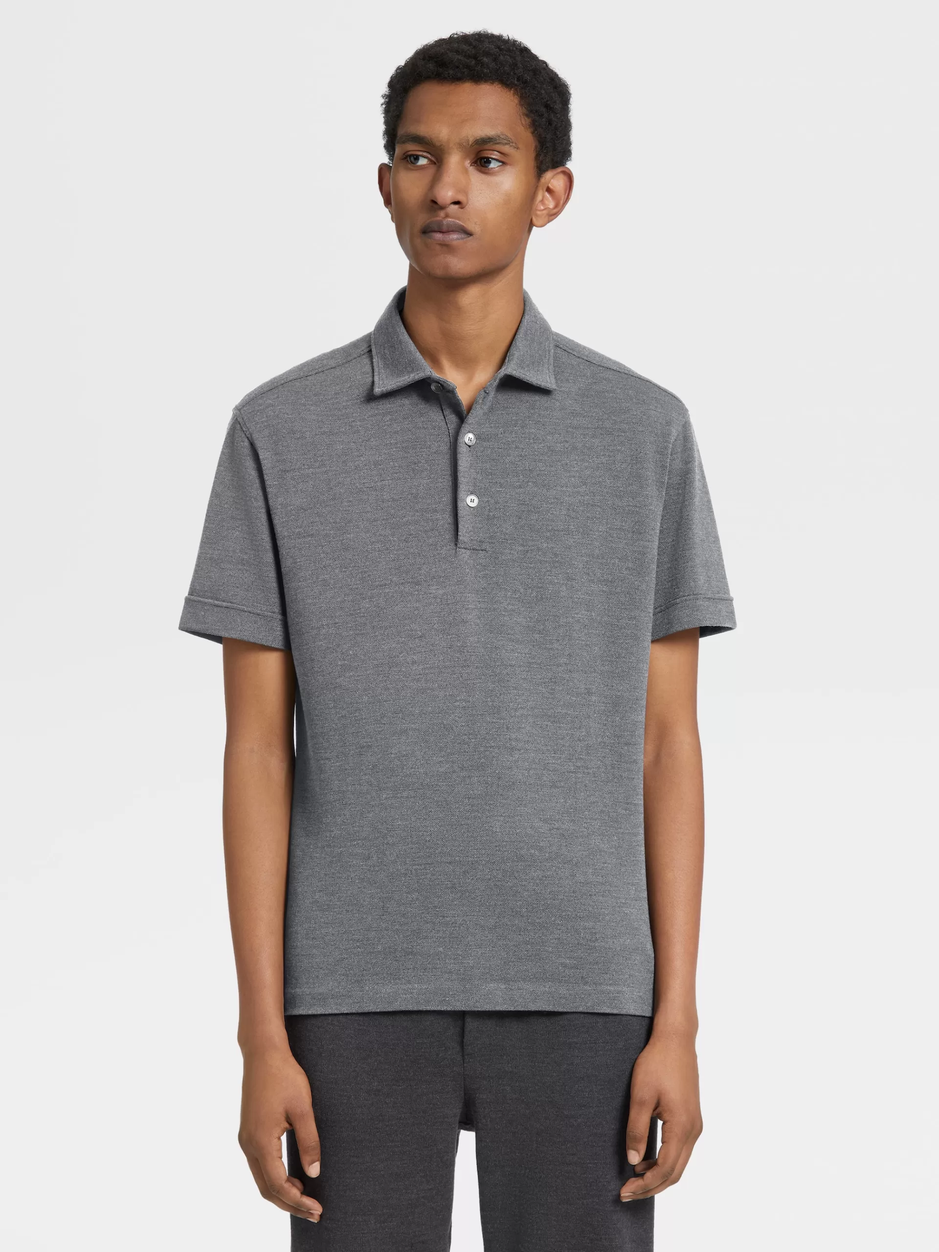 ZEGNA Polos^Polo De Manga Curta Cinza Mesclado Em La 12Milmil12 Cinzento Mesclado