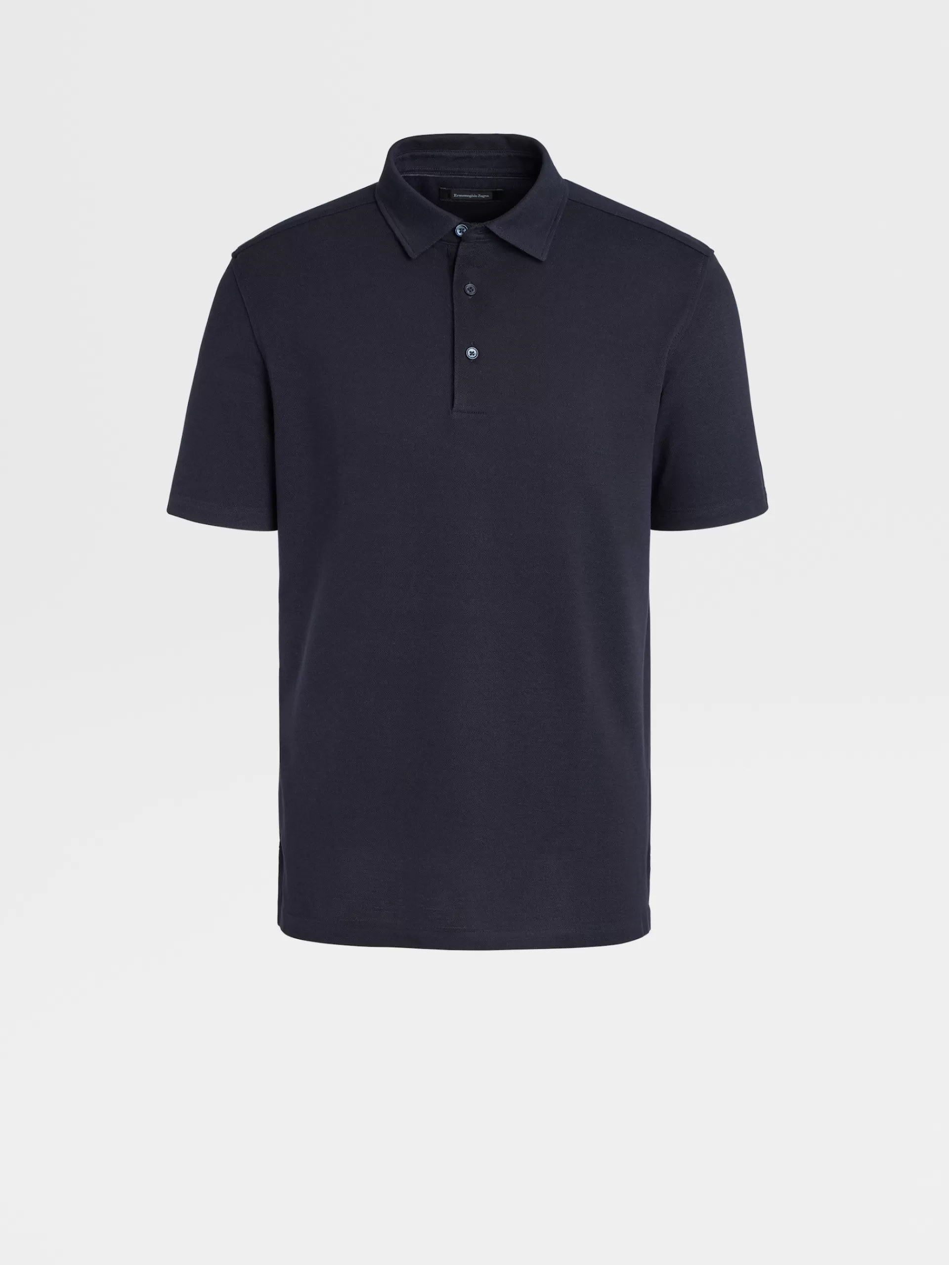 ZEGNA Polos^Polo De Manga Curta Em Algodao E Seda Azul-Marinho