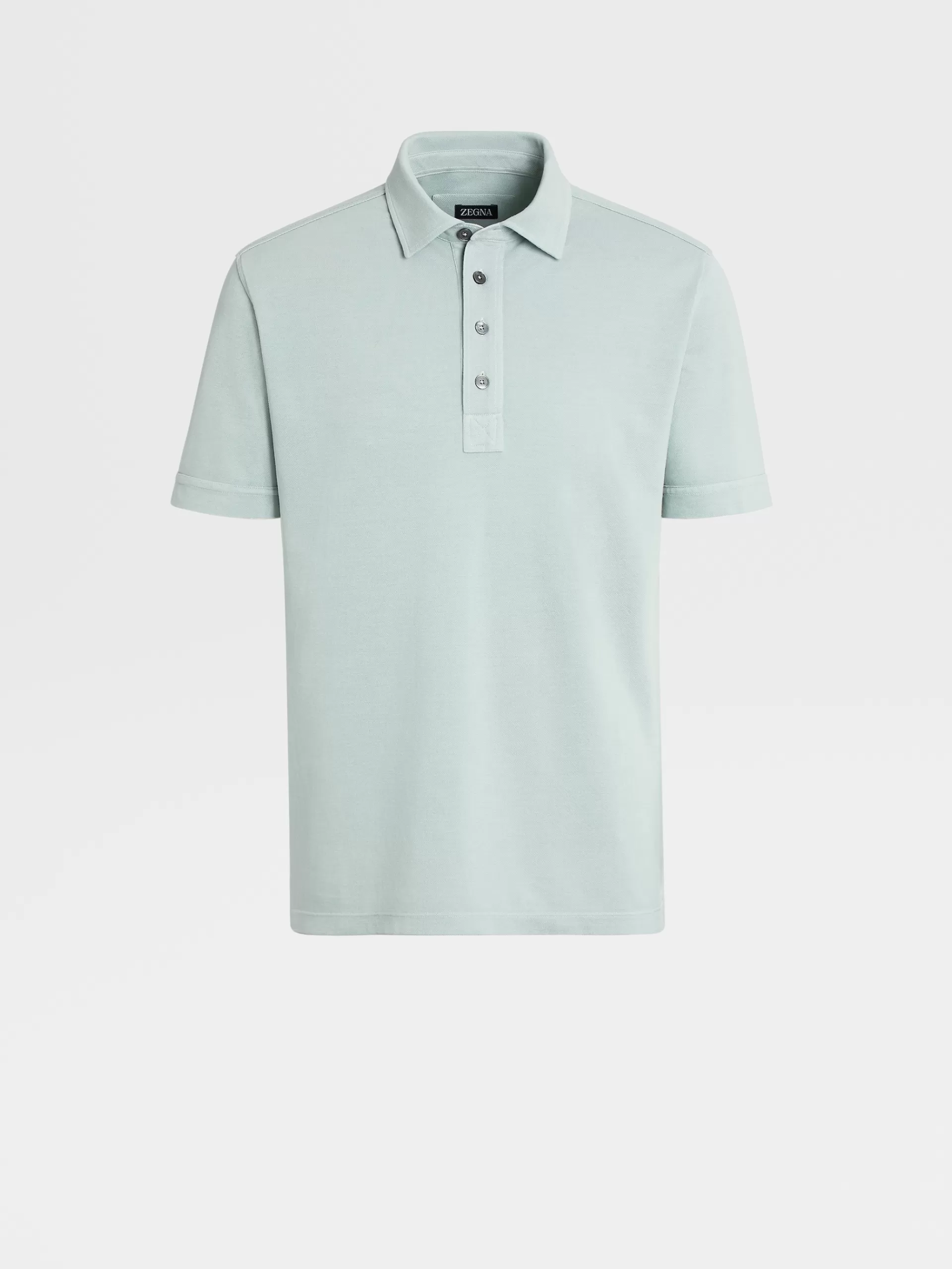 ZEGNA Polos^Polo De Manga Curta Em Algodao E Seda Verde-Agua