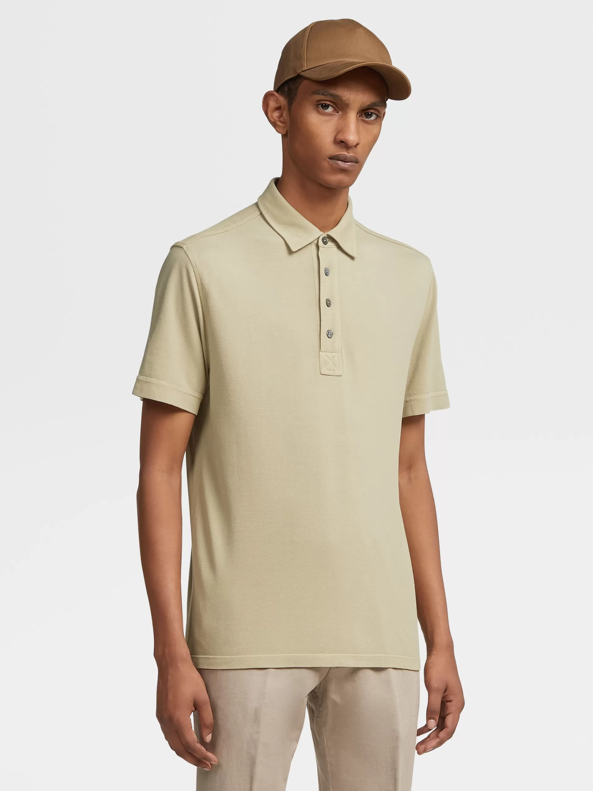 ZEGNA Polos^Polo De Manga Curta Em Algodao E Seda Verde-Tropa Claro