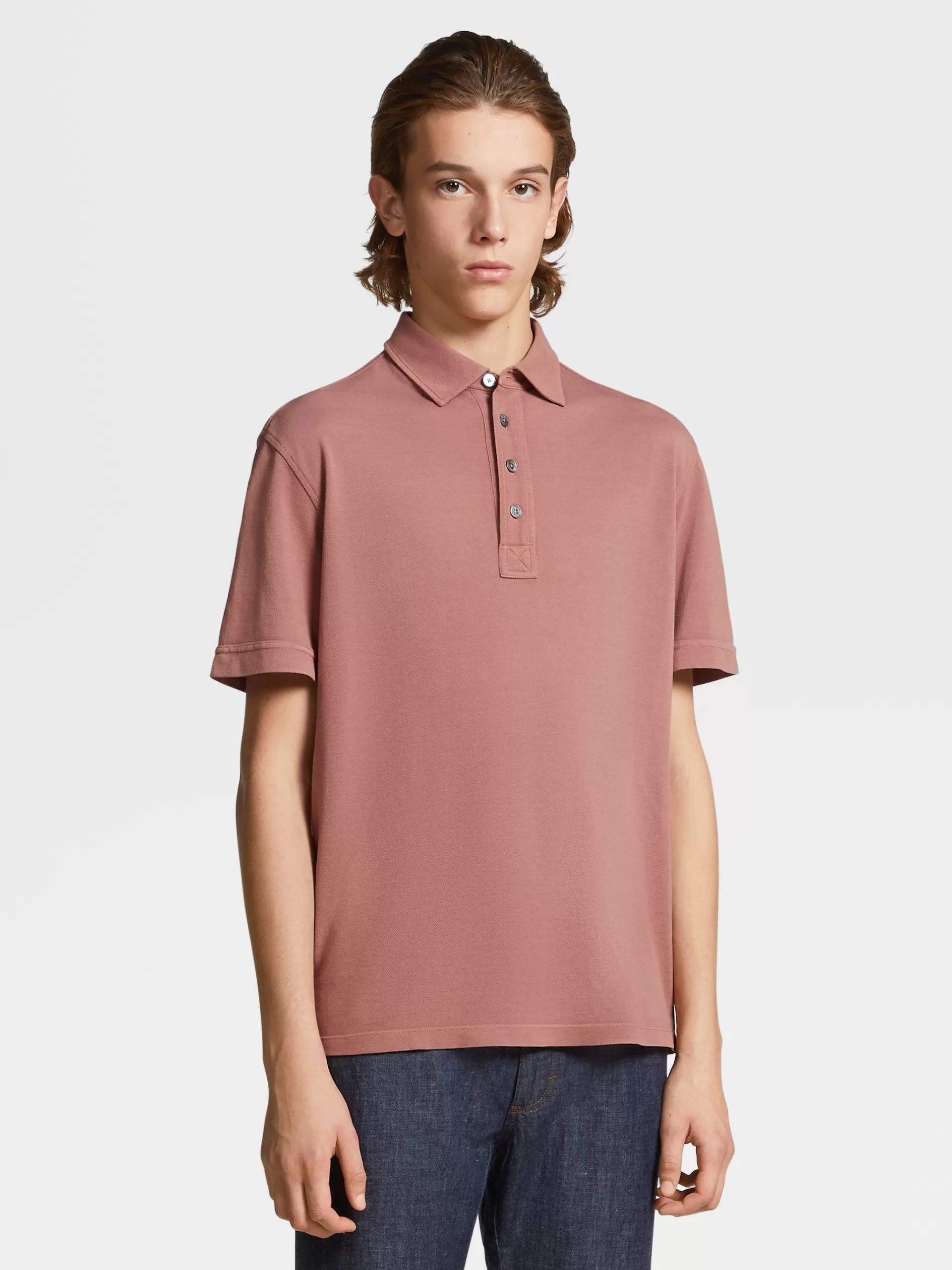 ZEGNA Polos^Polo De Manga Curta Em Algodao E Seda Bordo-Claro