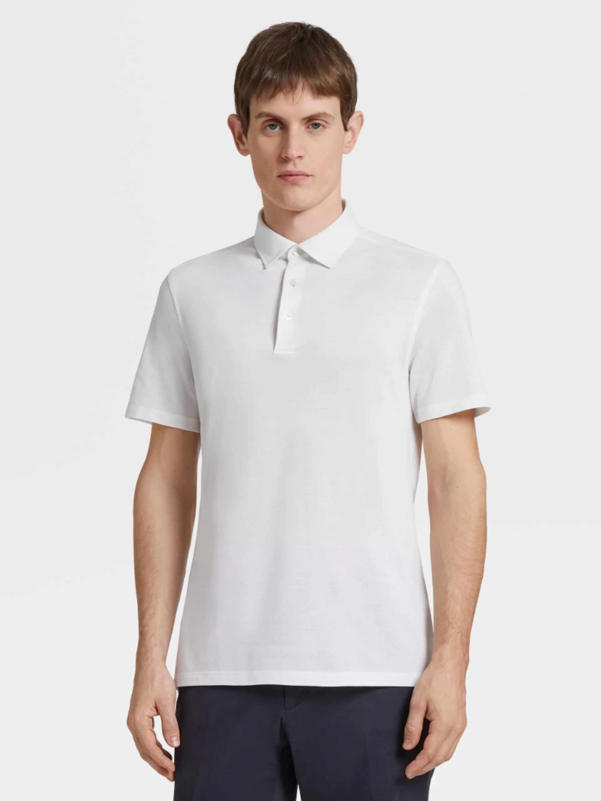 ZEGNA Polos^Polo De Manga Curta Em Algodao E Seda Branco