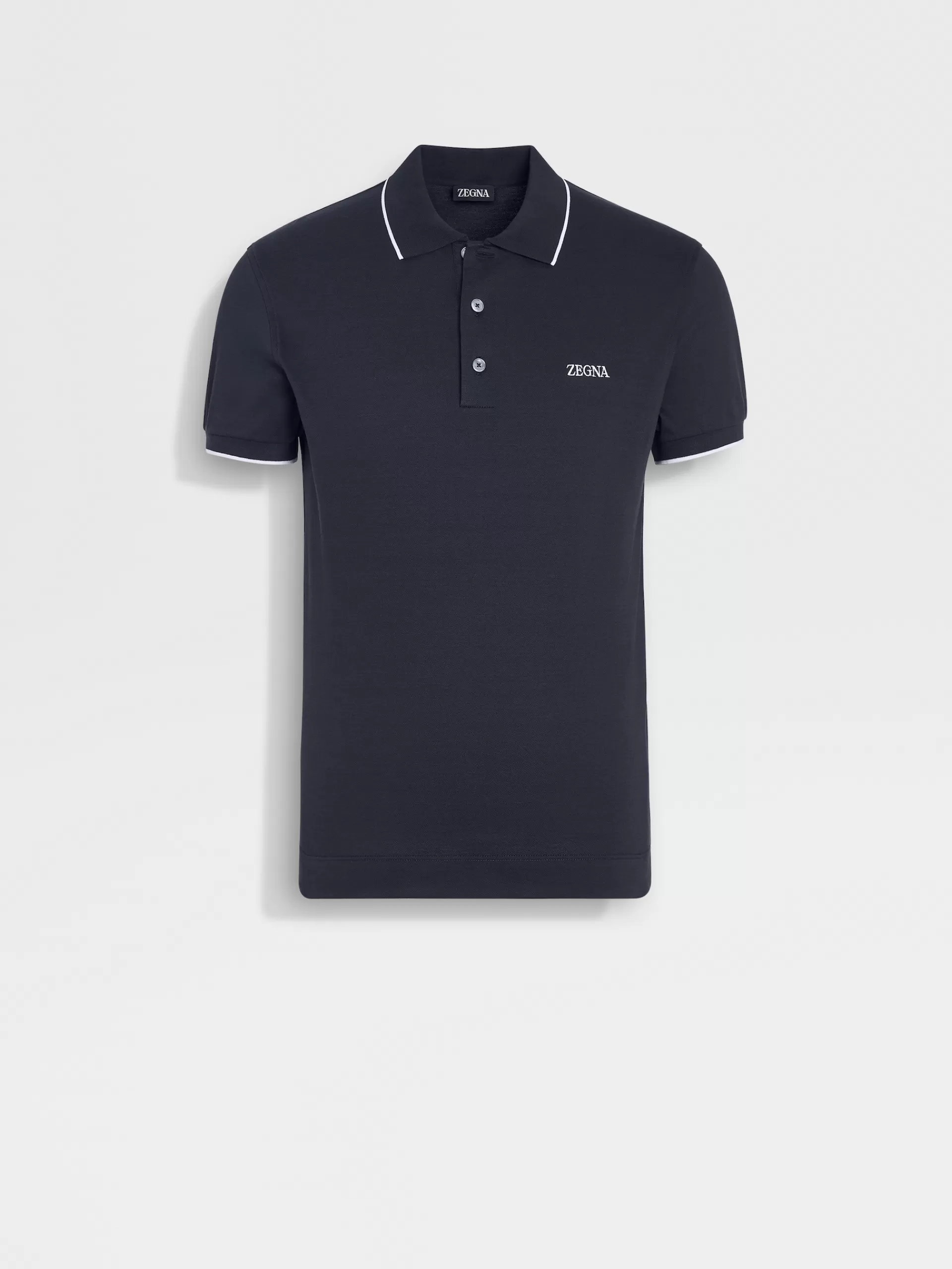 ZEGNA Polos^Polo De Manga Curta Em Algodao Elastico Azul-Marinho