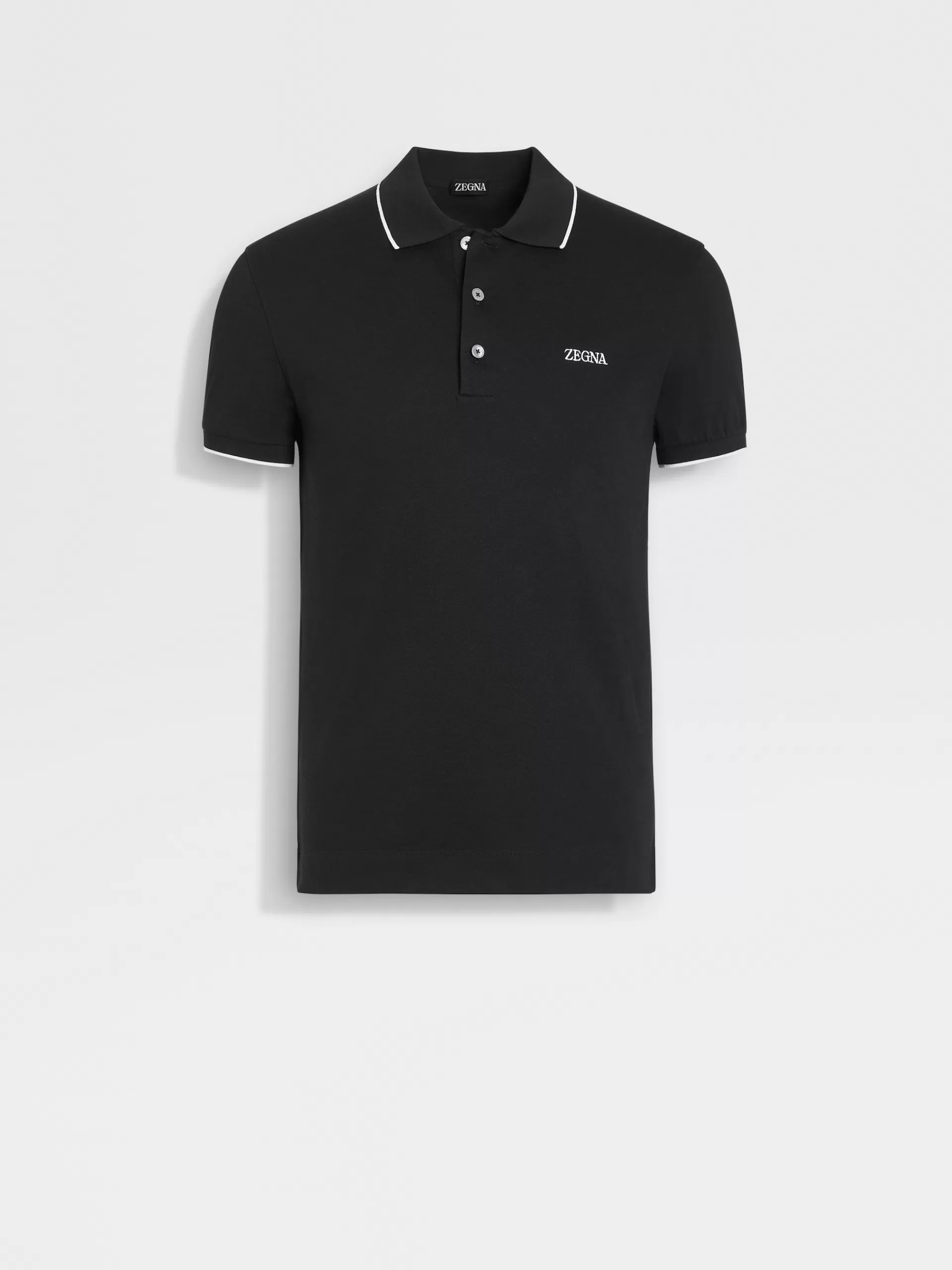 ZEGNA Polos^Polo De Manga Curta Em Algodao Elastico Preto