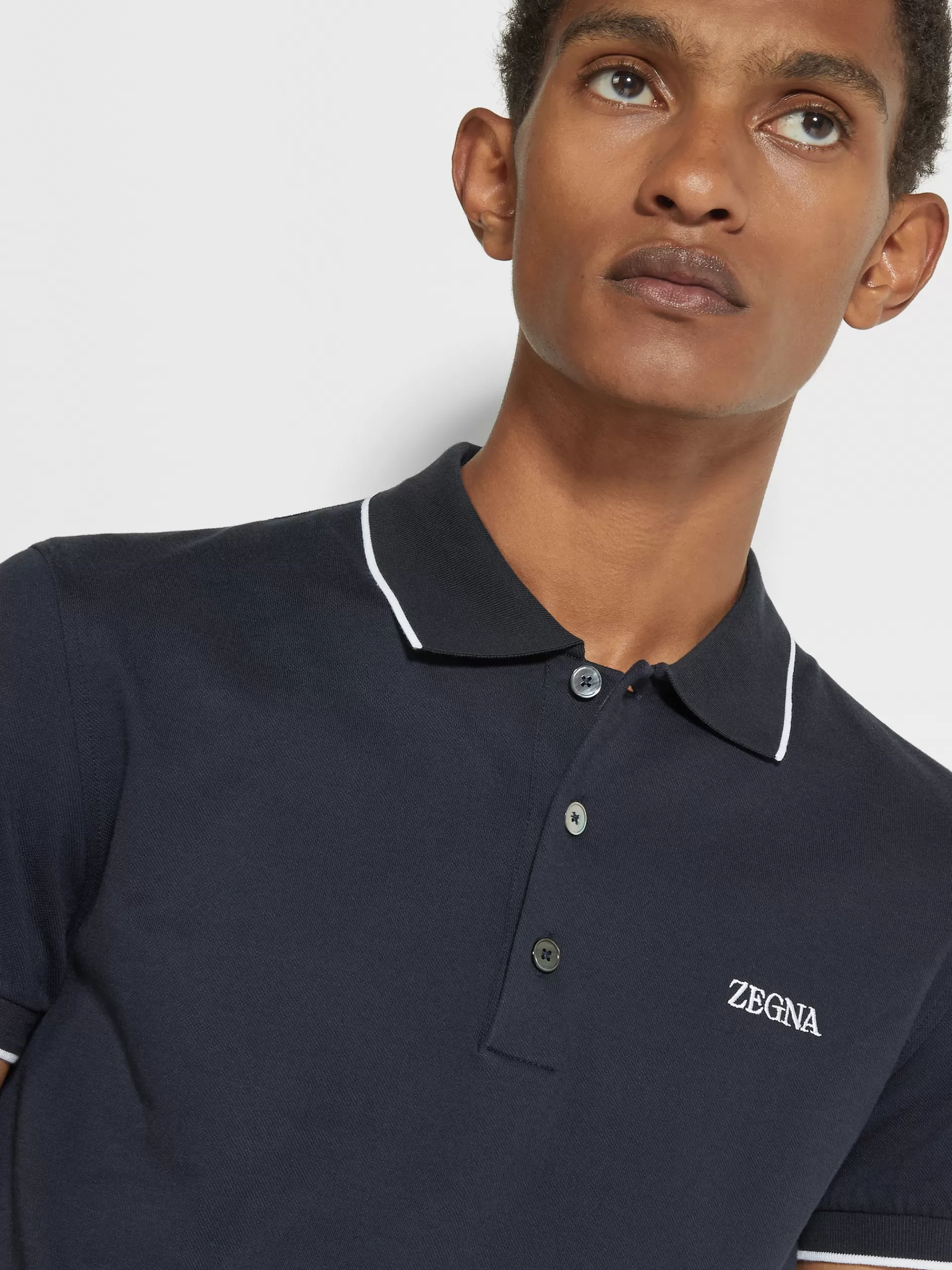 ZEGNA Polos^Polo De Manga Curta Em Algodao Elastico Azul-Marinho