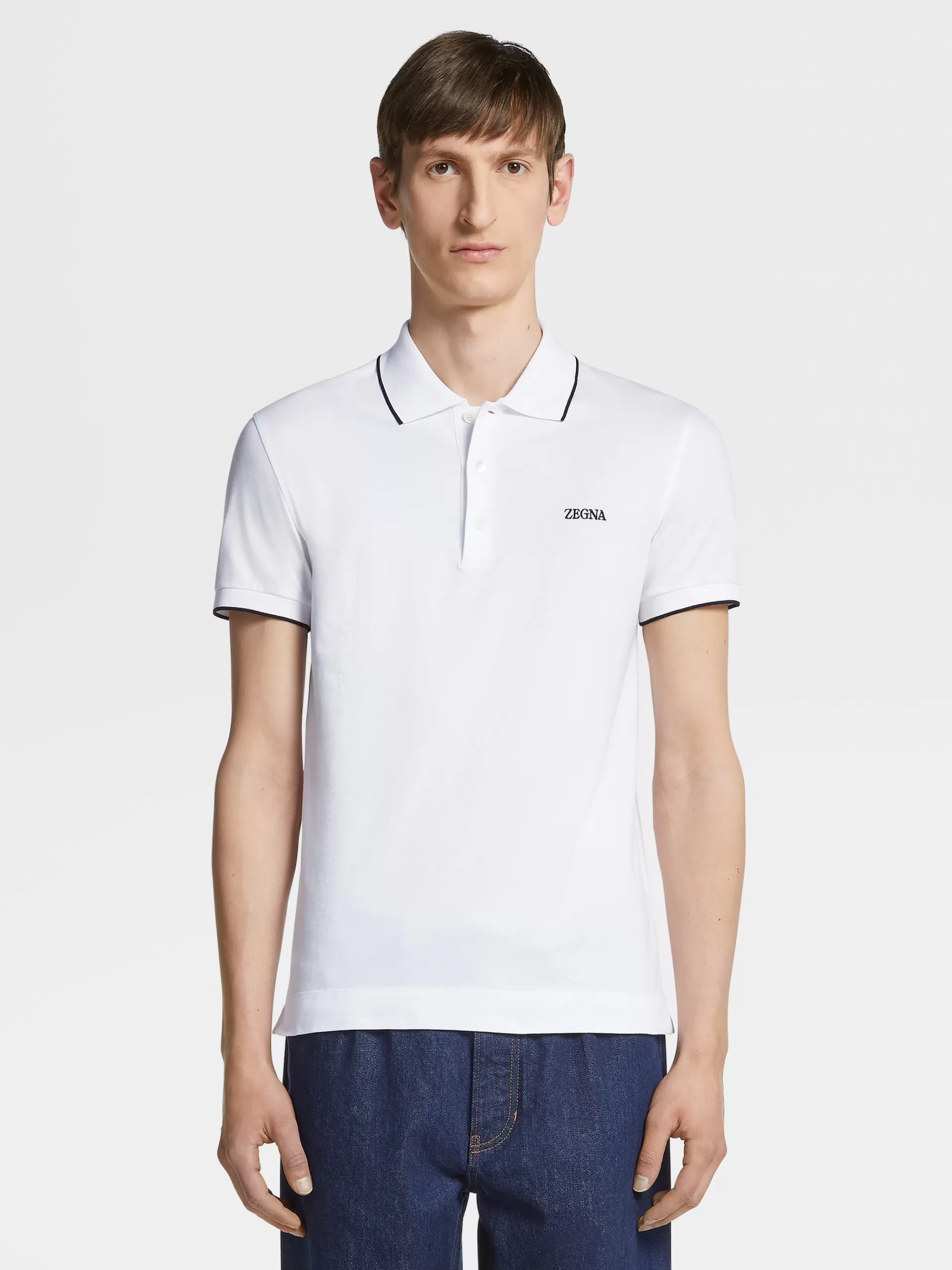 ZEGNA Polos^Polo De Manga Curta Em Algodao Elastico Branco