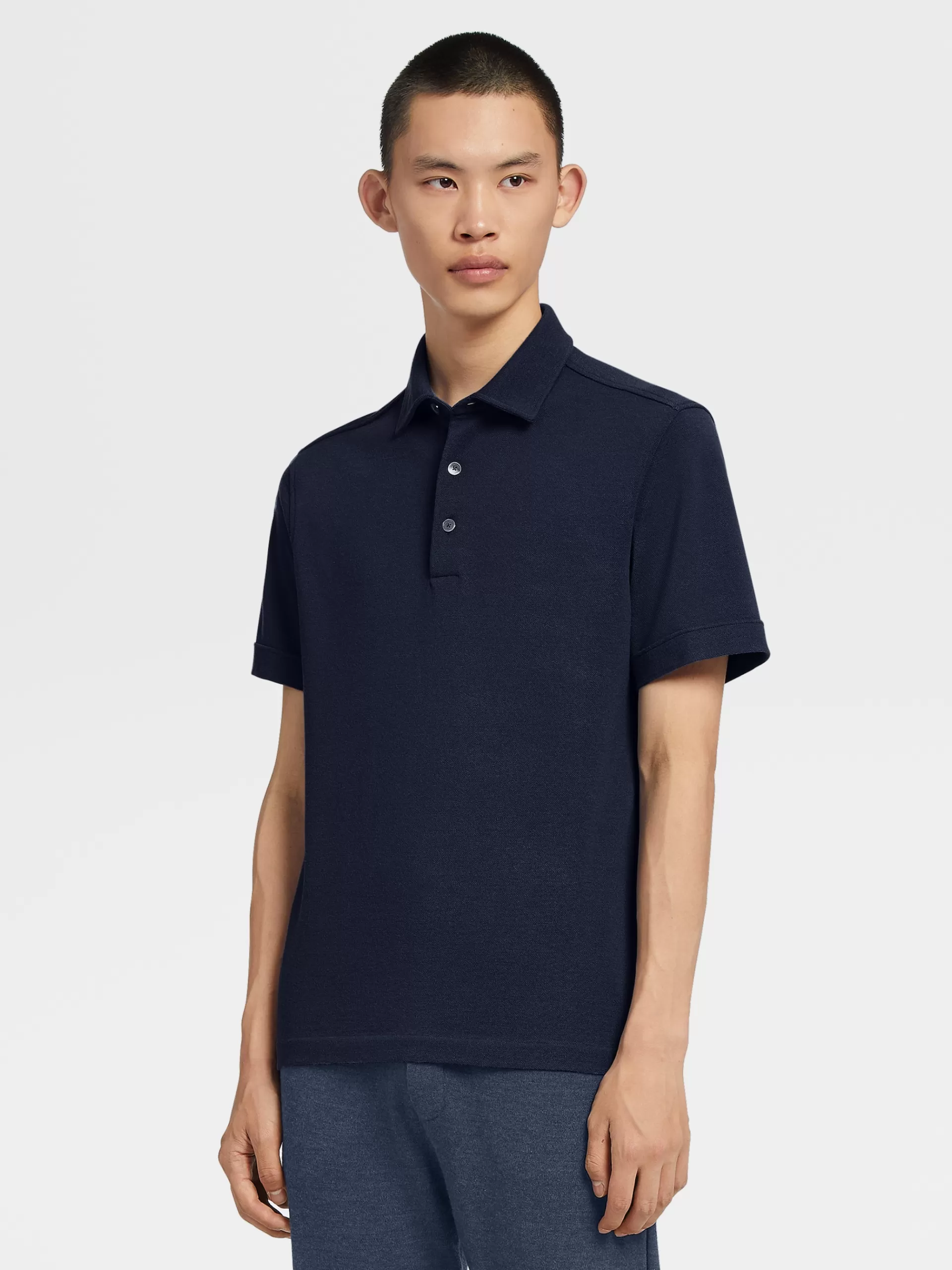 ZEGNA Polos^Polo De Manga Curta Em Jersei De La 12Milmil12 Azul-Marinho