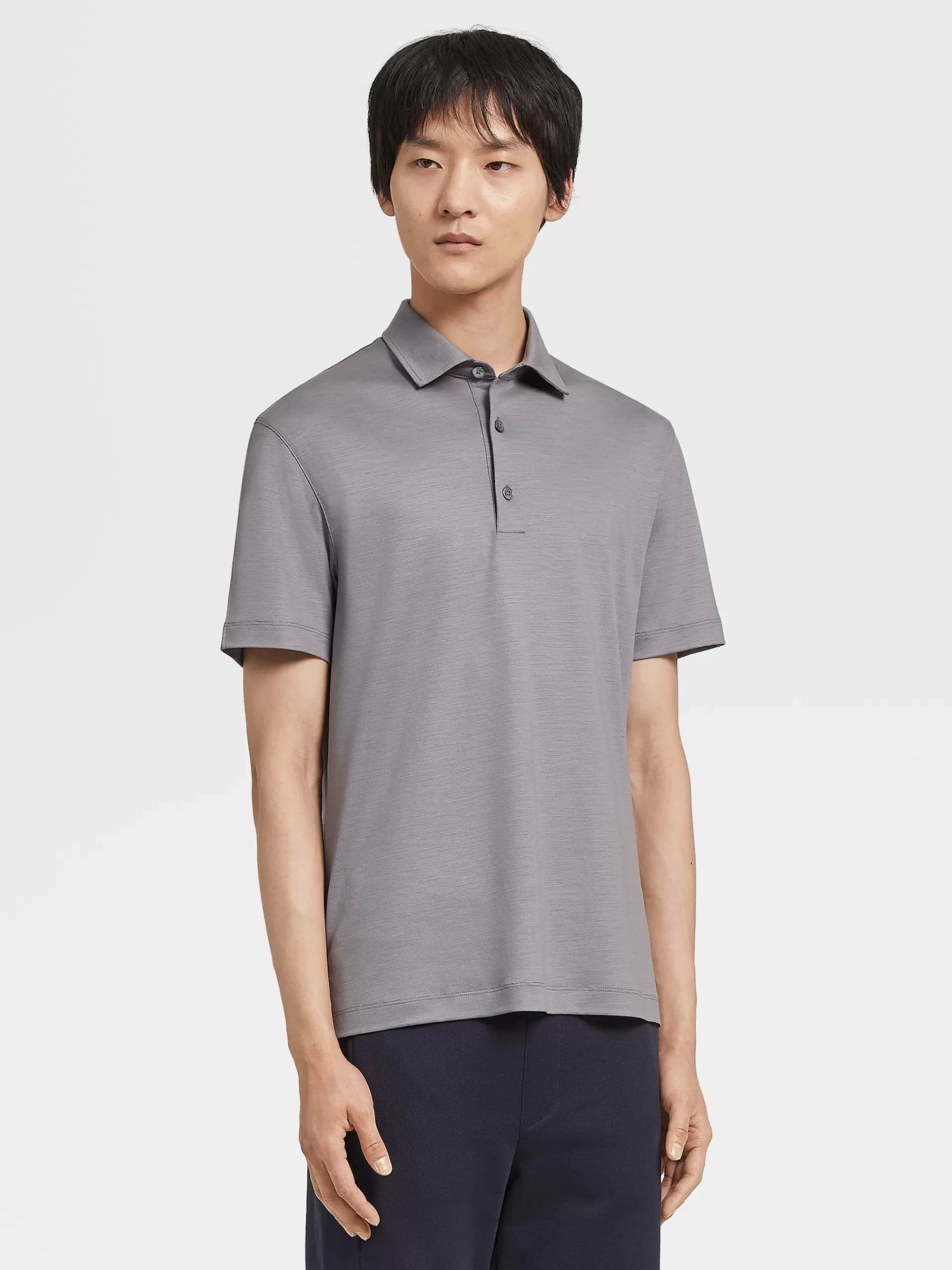 ZEGNA Polos^Polo De Manga Curta Em La High Performance™ Cinza Mesclado Cinzento-Mesclado