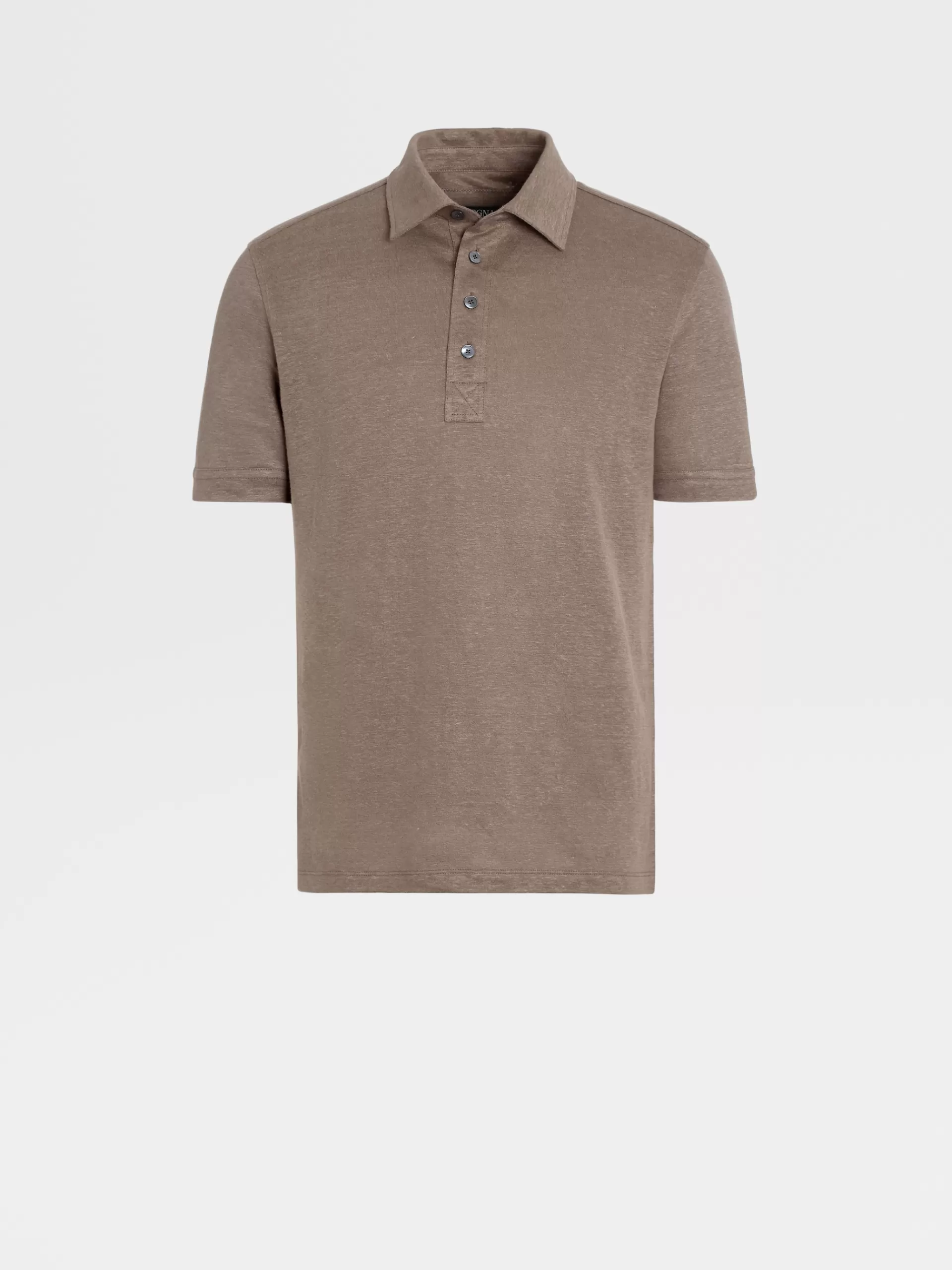 ZEGNA Polos^Polo De Manga Curta Em Linho Puro Cinzento-Acastanhado