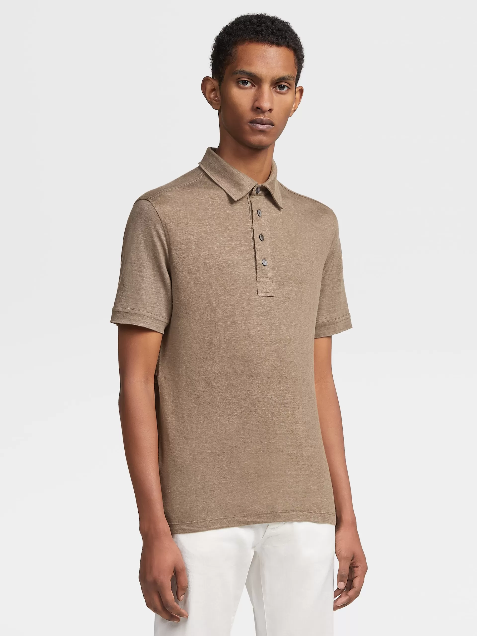 ZEGNA Polos^Polo De Manga Curta Em Linho Puro Bege