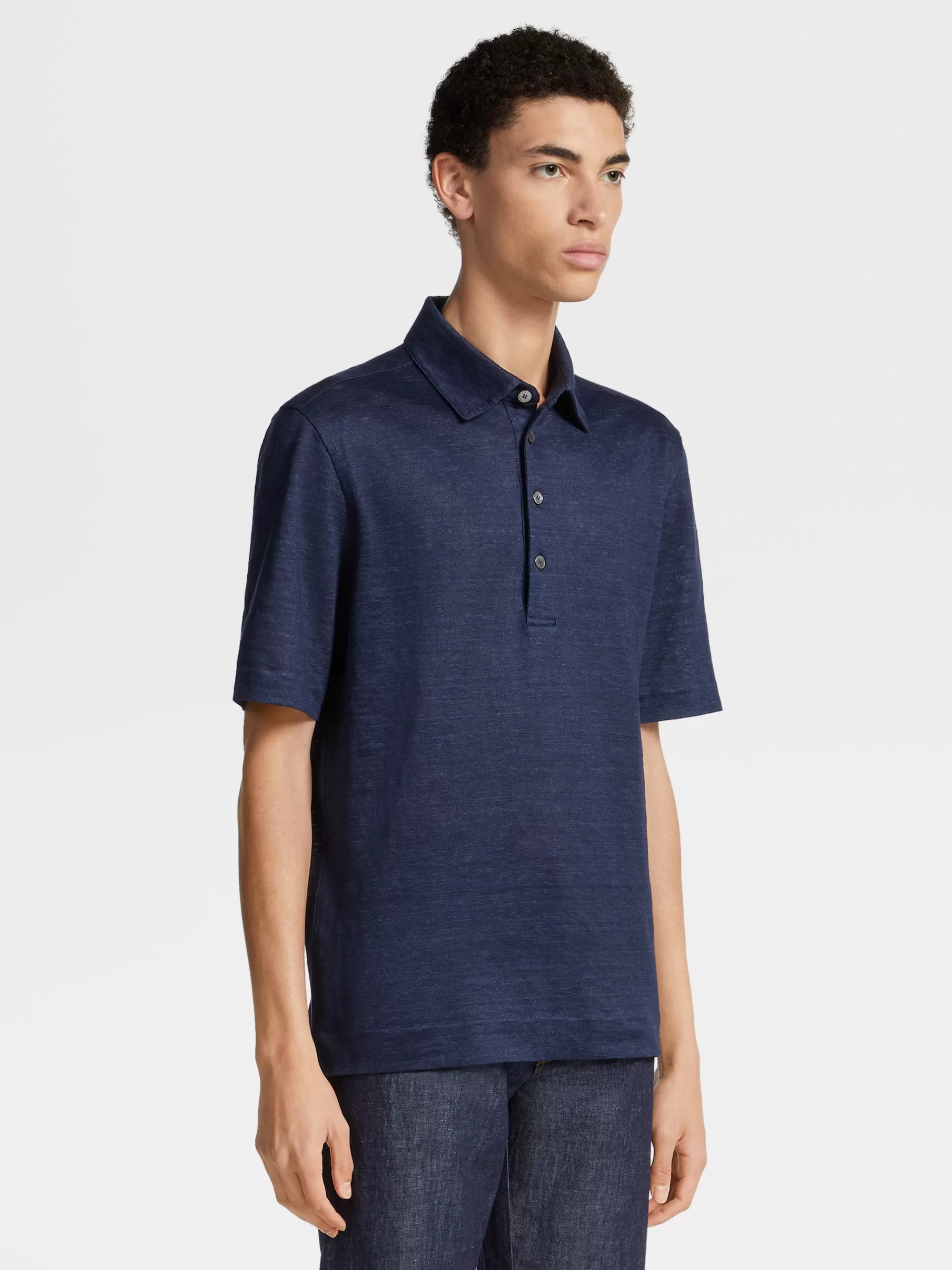 ZEGNA Polos^Polo De Manga Curta Em Linho Puro Azul-Marinho