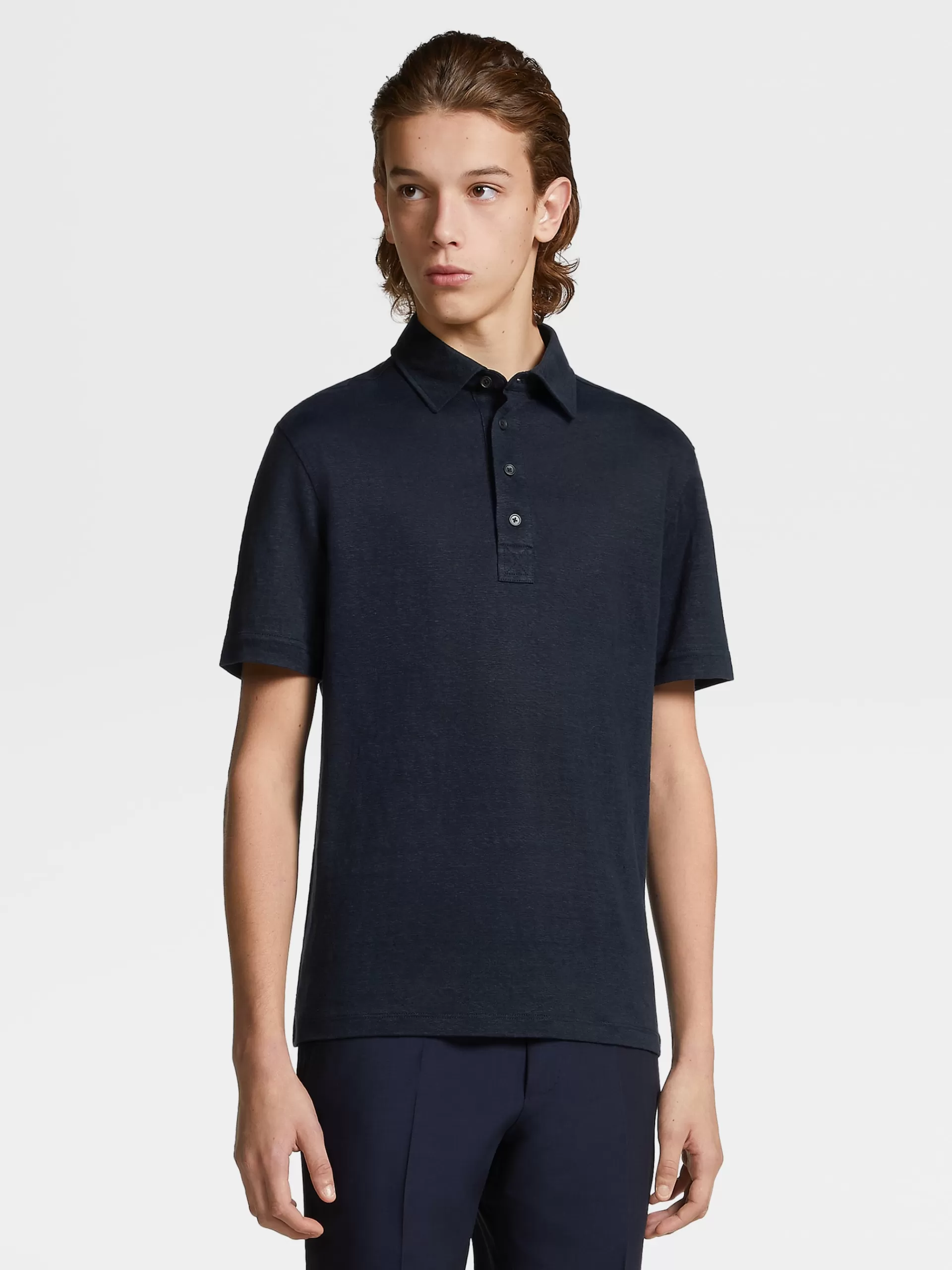 ZEGNA Polos^Polo De Manga Curta Em Linho Puro Azul-Marinho