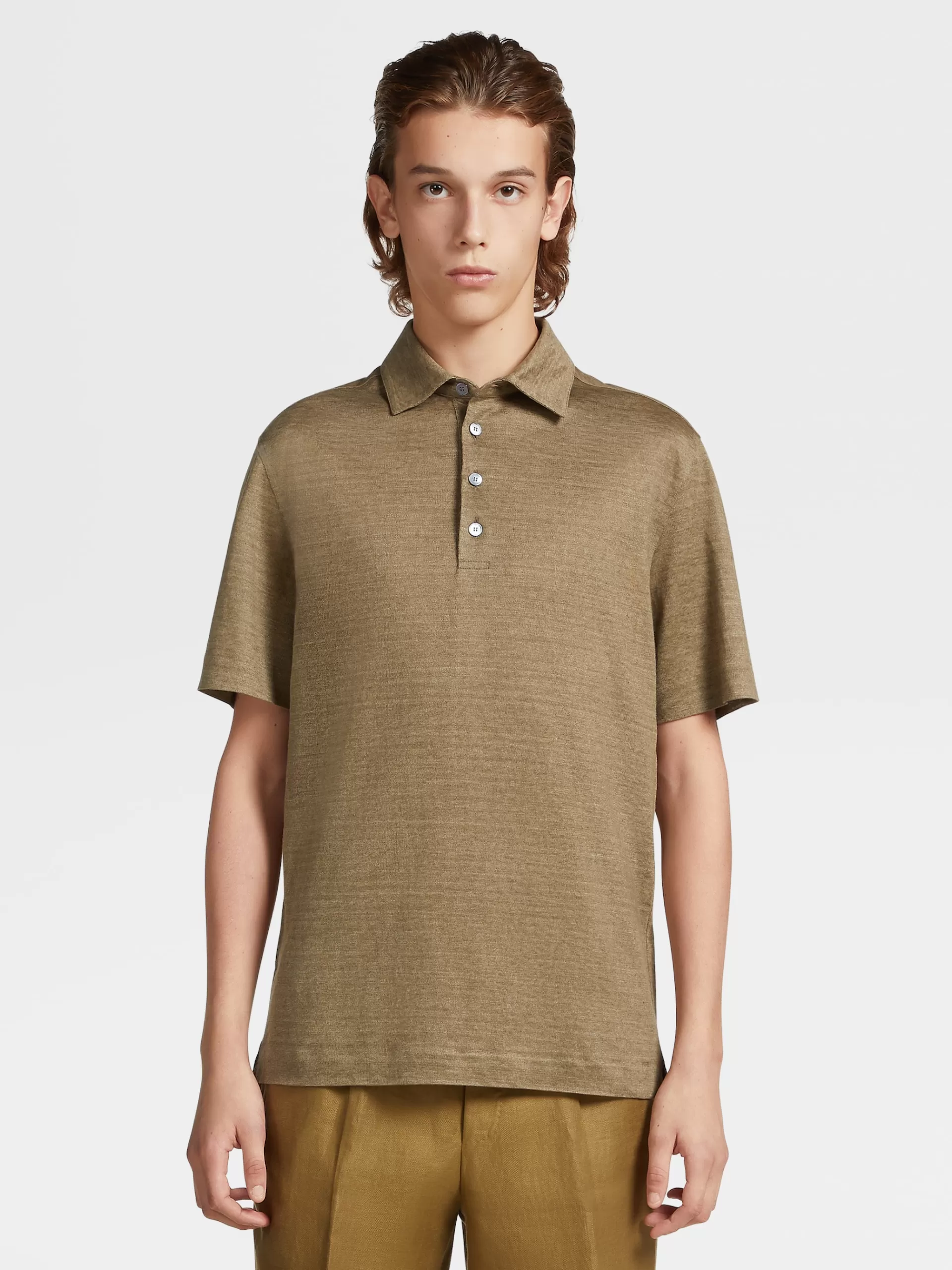 ZEGNA Polos^Polo De Manga Curta Em Linho Puro Verde-Tropa Claro