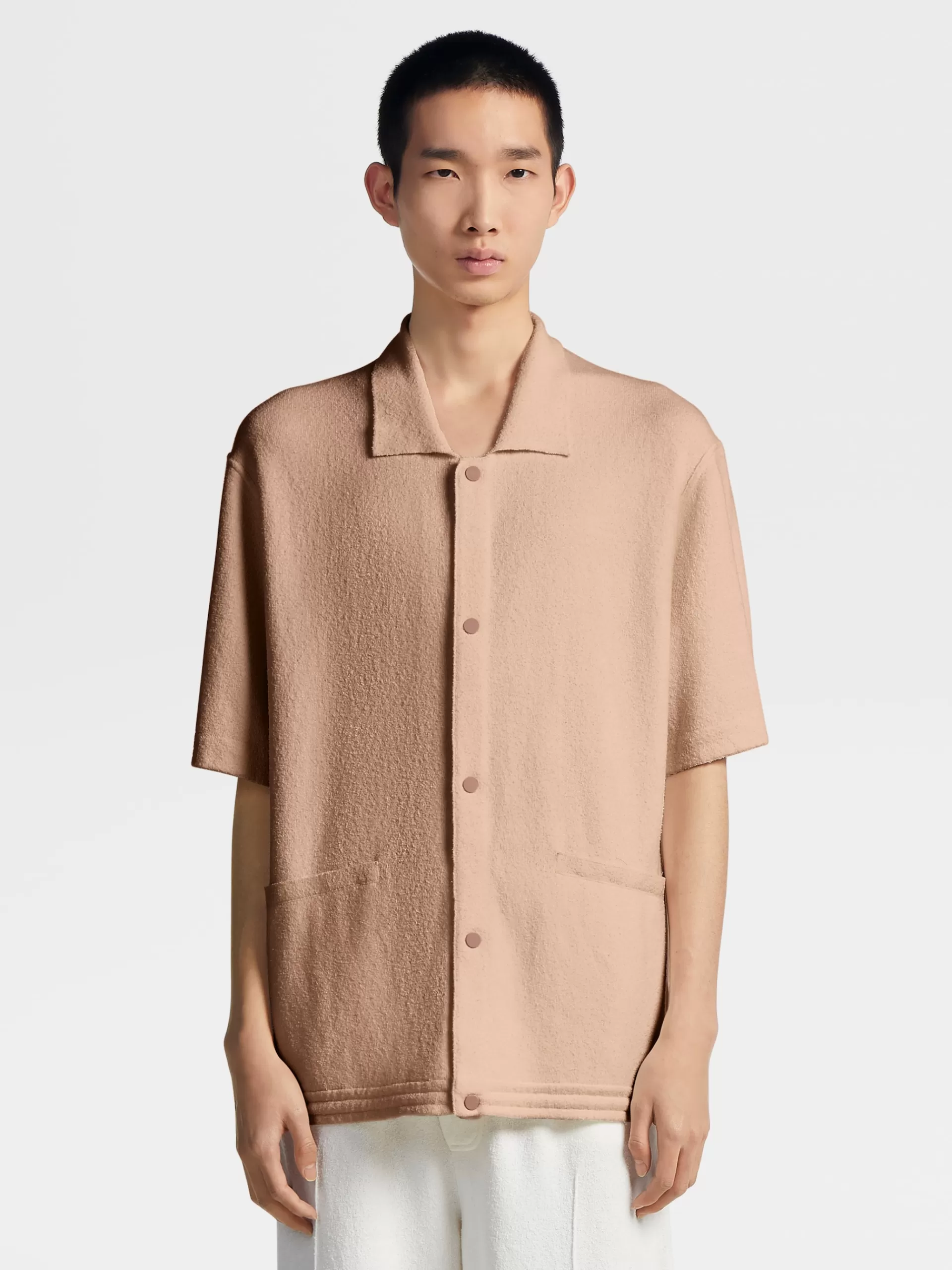 ZEGNA Polos^Polo De Manga Curta Em Malha Boucle De Algodao Puro Rosa-Velho