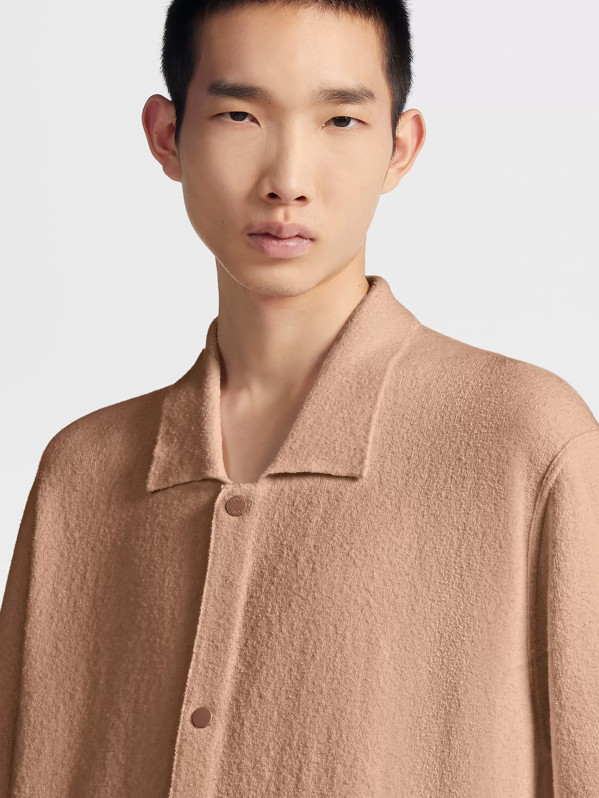 ZEGNA Polos^Polo De Manga Curta Em Malha Boucle De Algodao Puro Rosa-Velho