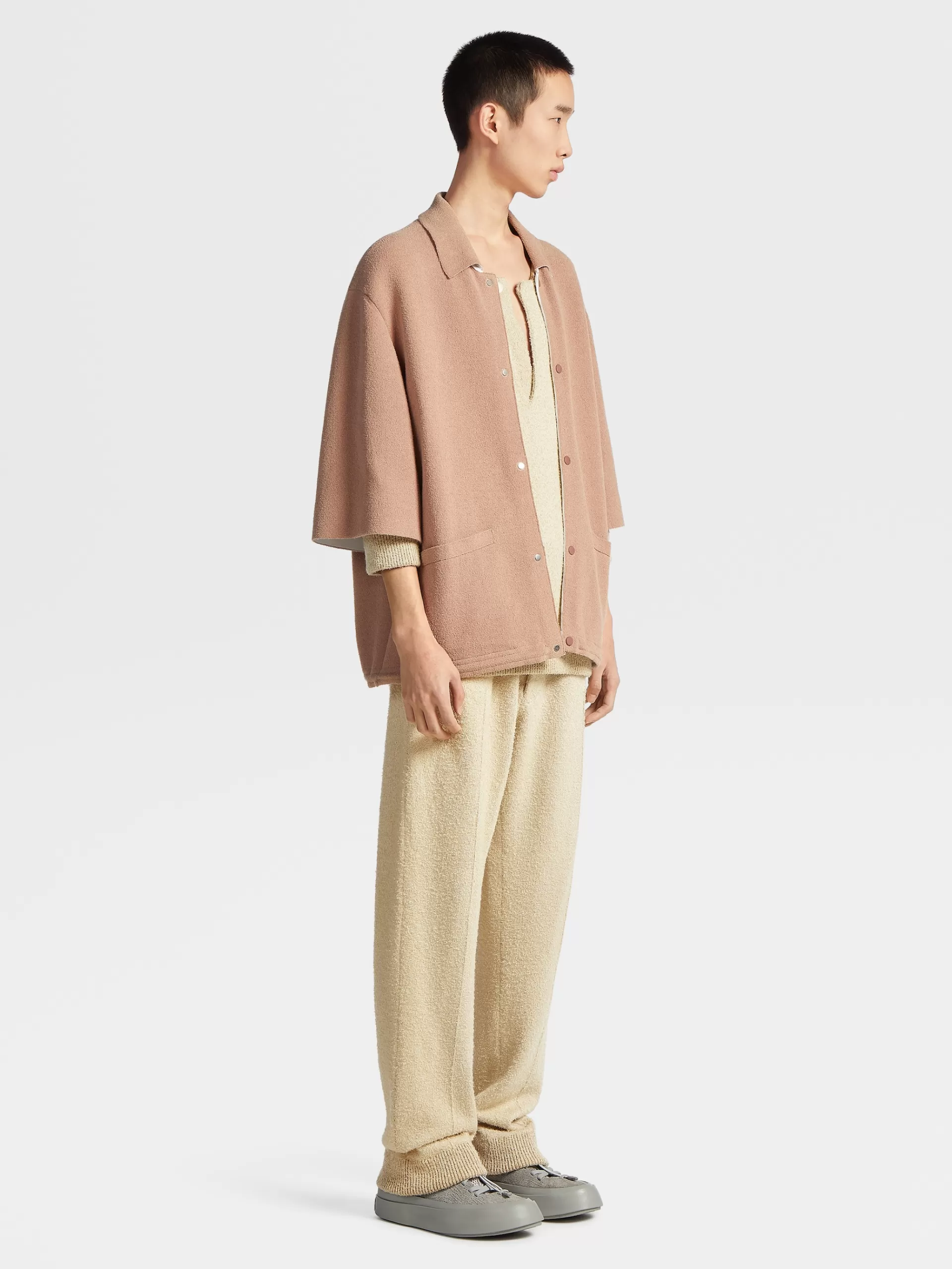 ZEGNA Polos^Polo De Manga Curta Em Malha Boucle De Algodao Puro Rosa-Velho