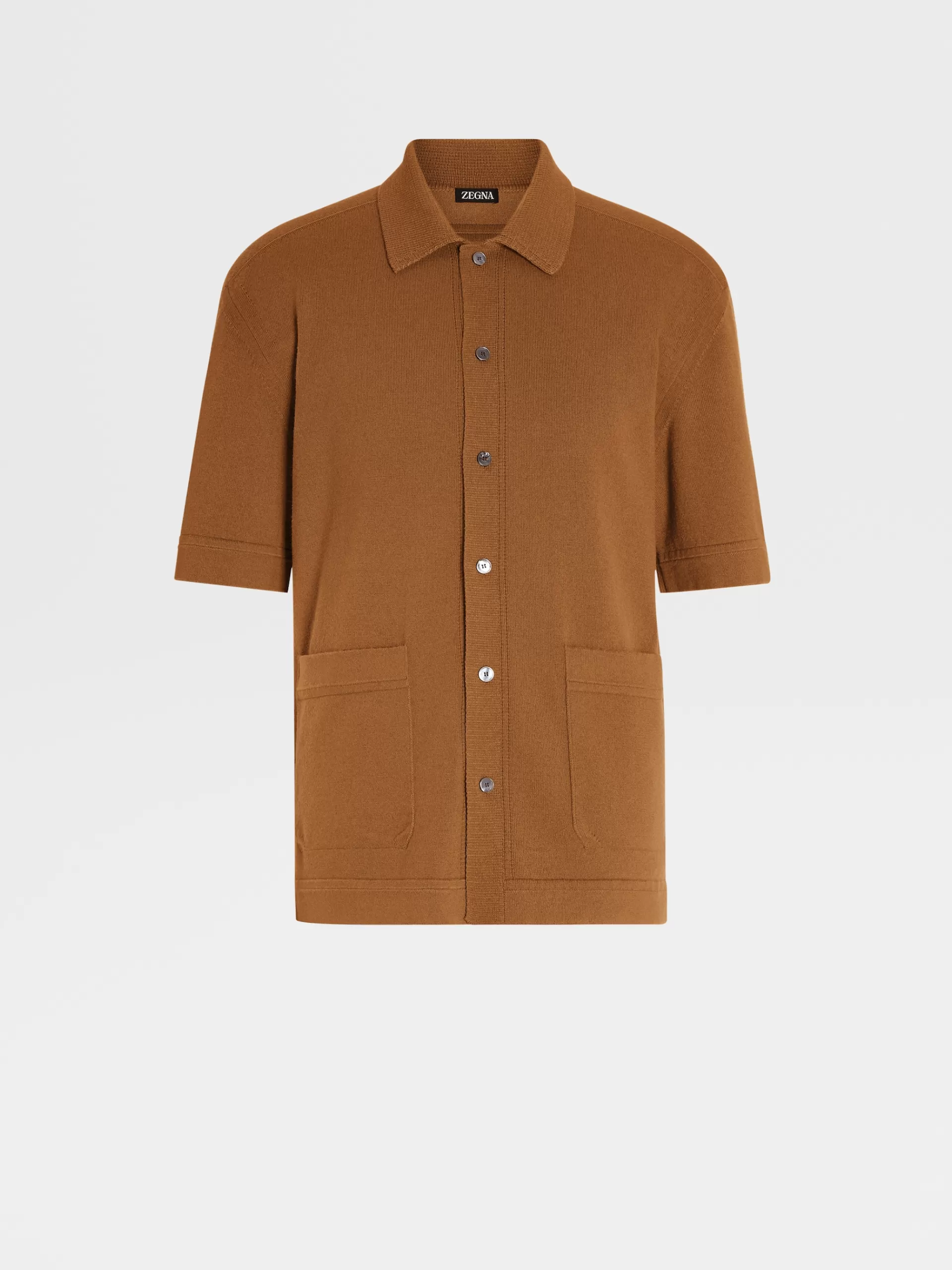 ZEGNA Polos^Polo De Manga Curta Em Malha De Algodao E Caxemira Cor Vicunha
