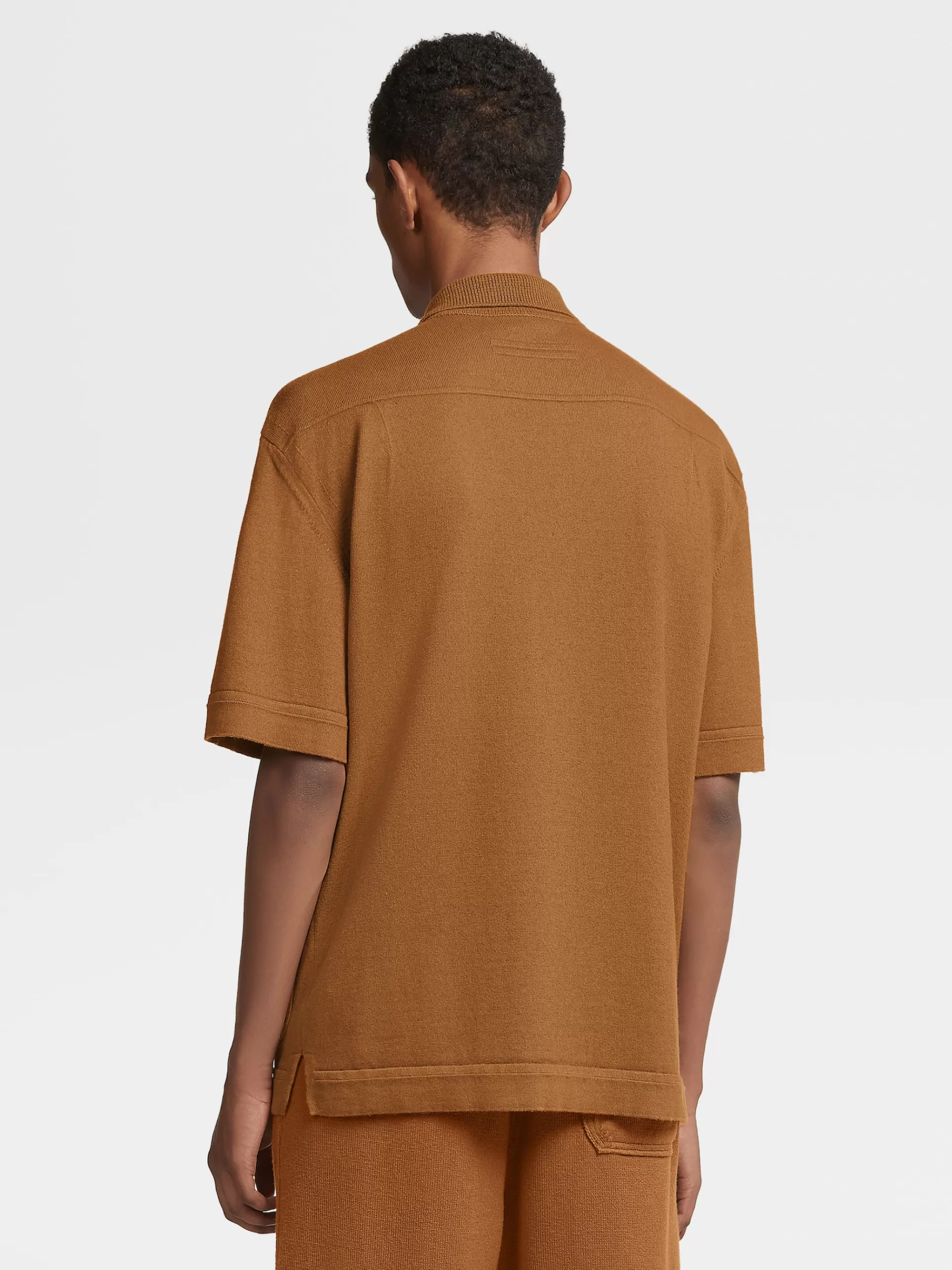 ZEGNA Polos^Polo De Manga Curta Em Malha De Algodao E Caxemira Cor Vicunha