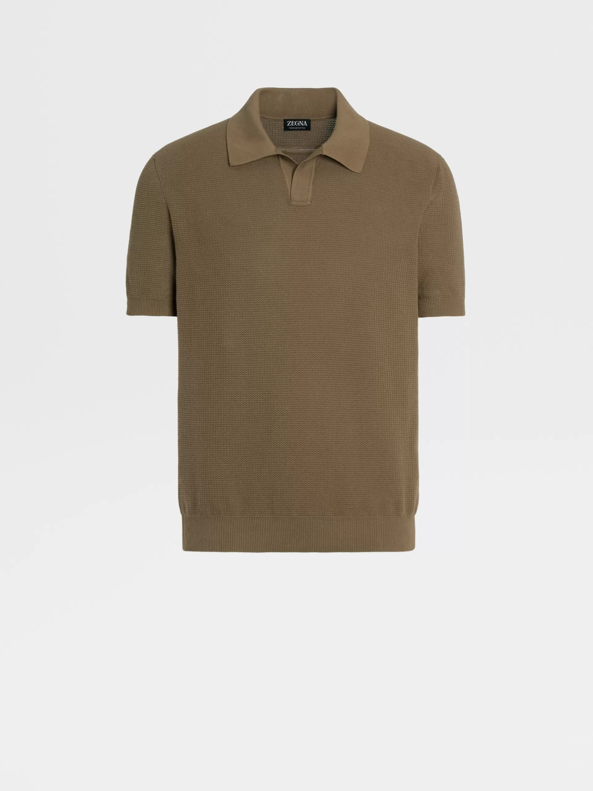 ZEGNA Polos^Polo De Manga Curta Em Malha Jacquard Premium Cotton Bege-Escuro