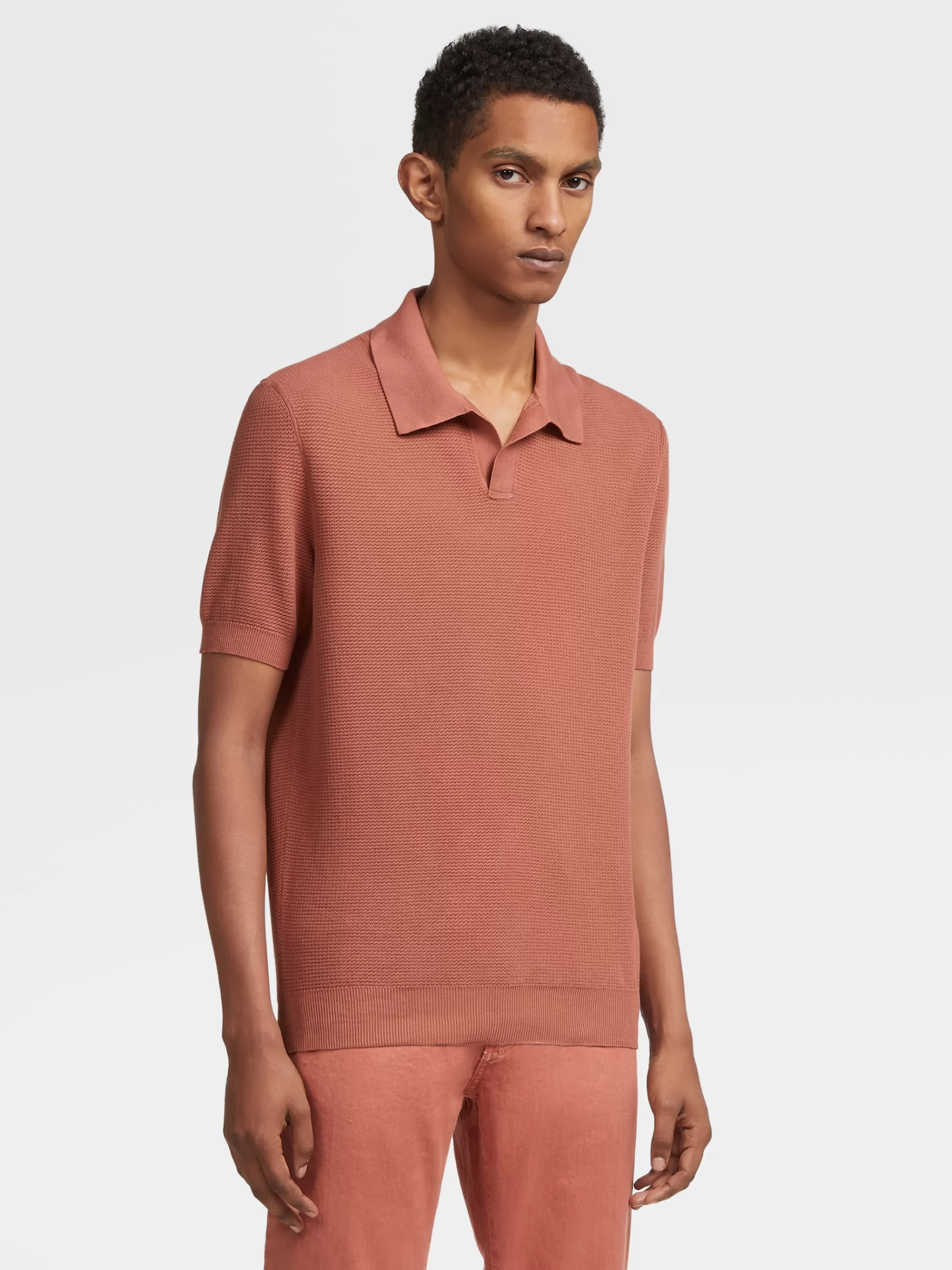 ZEGNA Malhas^Polo De Manga Curta Em Malha Jacquard Premium Cotton Bordo-Claro