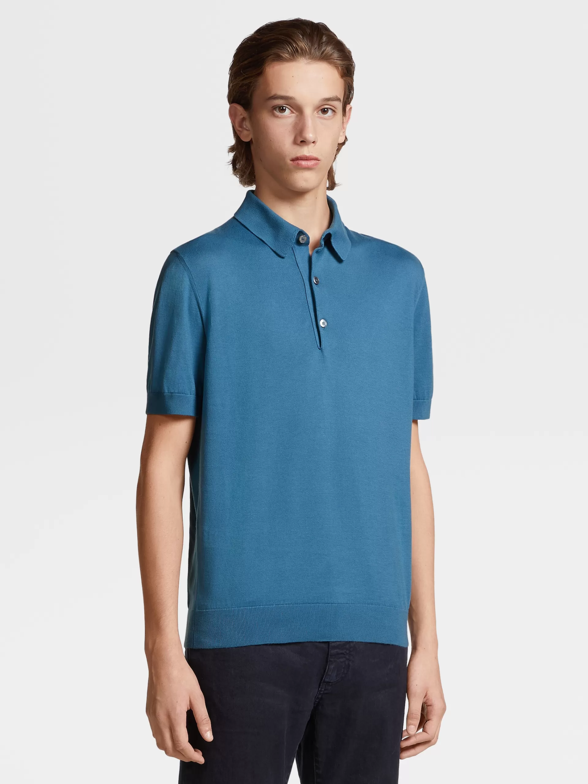 ZEGNA Polos^Polo De Manga Curta Em Malha Premium Cotton Azul-Petroleo