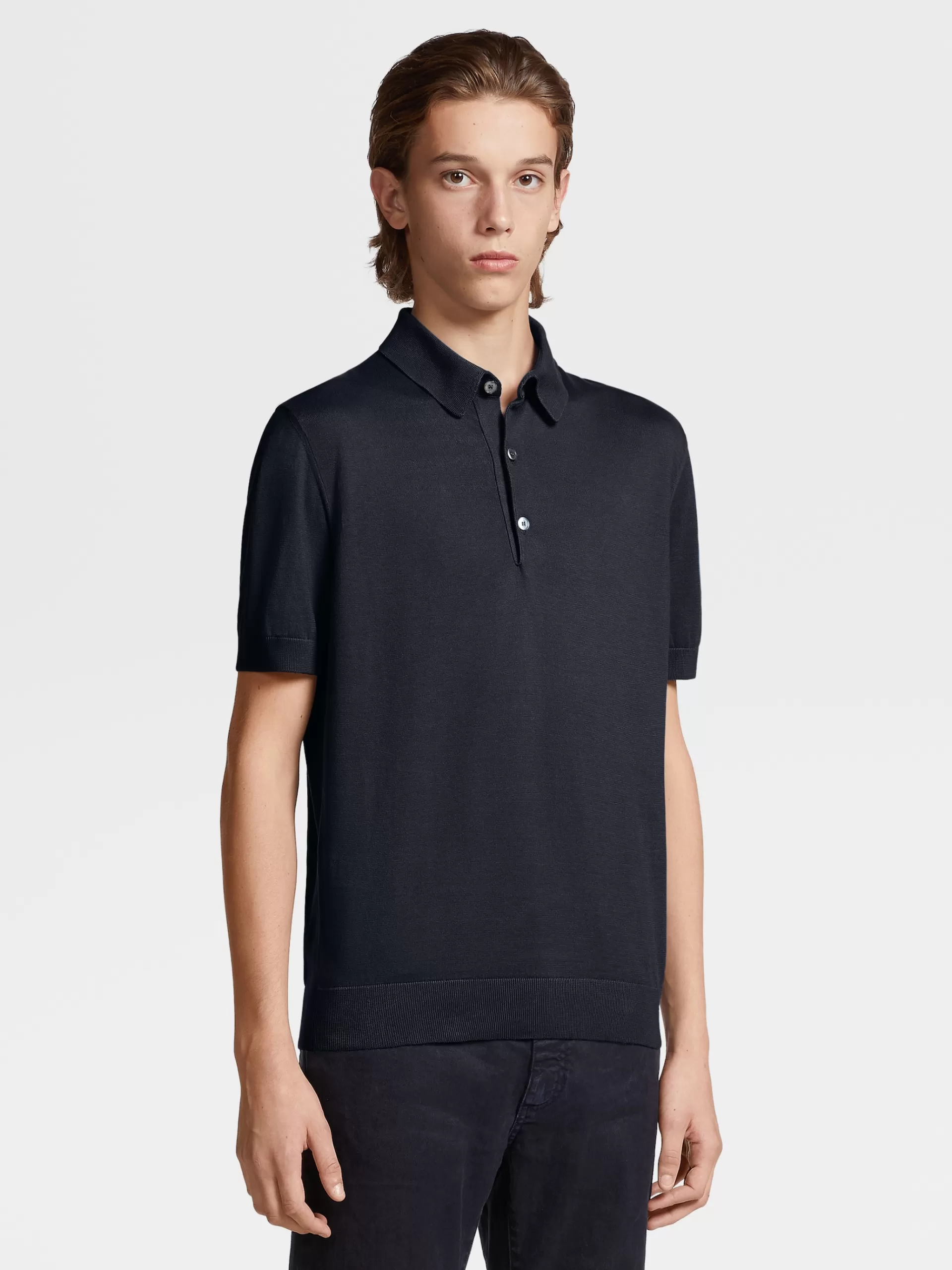 ZEGNA Malhas^Polo De Manga Curta Em Malha Premium Cotton Azul-Marinho