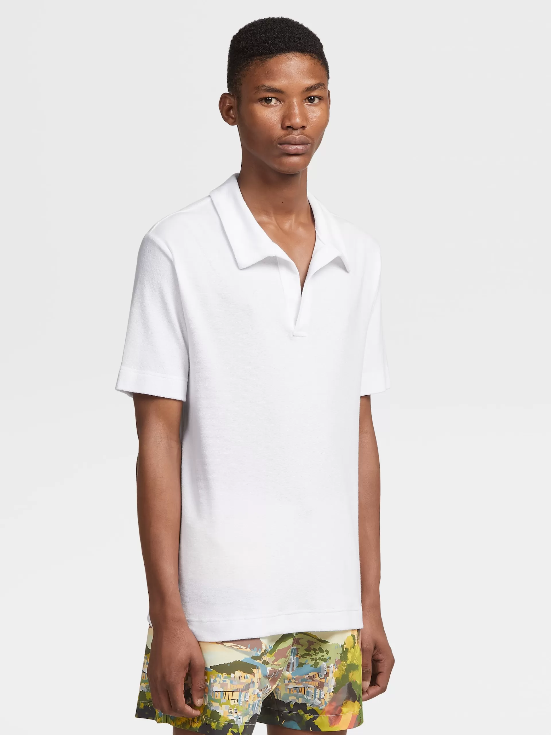 ZEGNA Moda Praia^Polo De Manga Curto Em Algodao E Liocel Esbranquicado