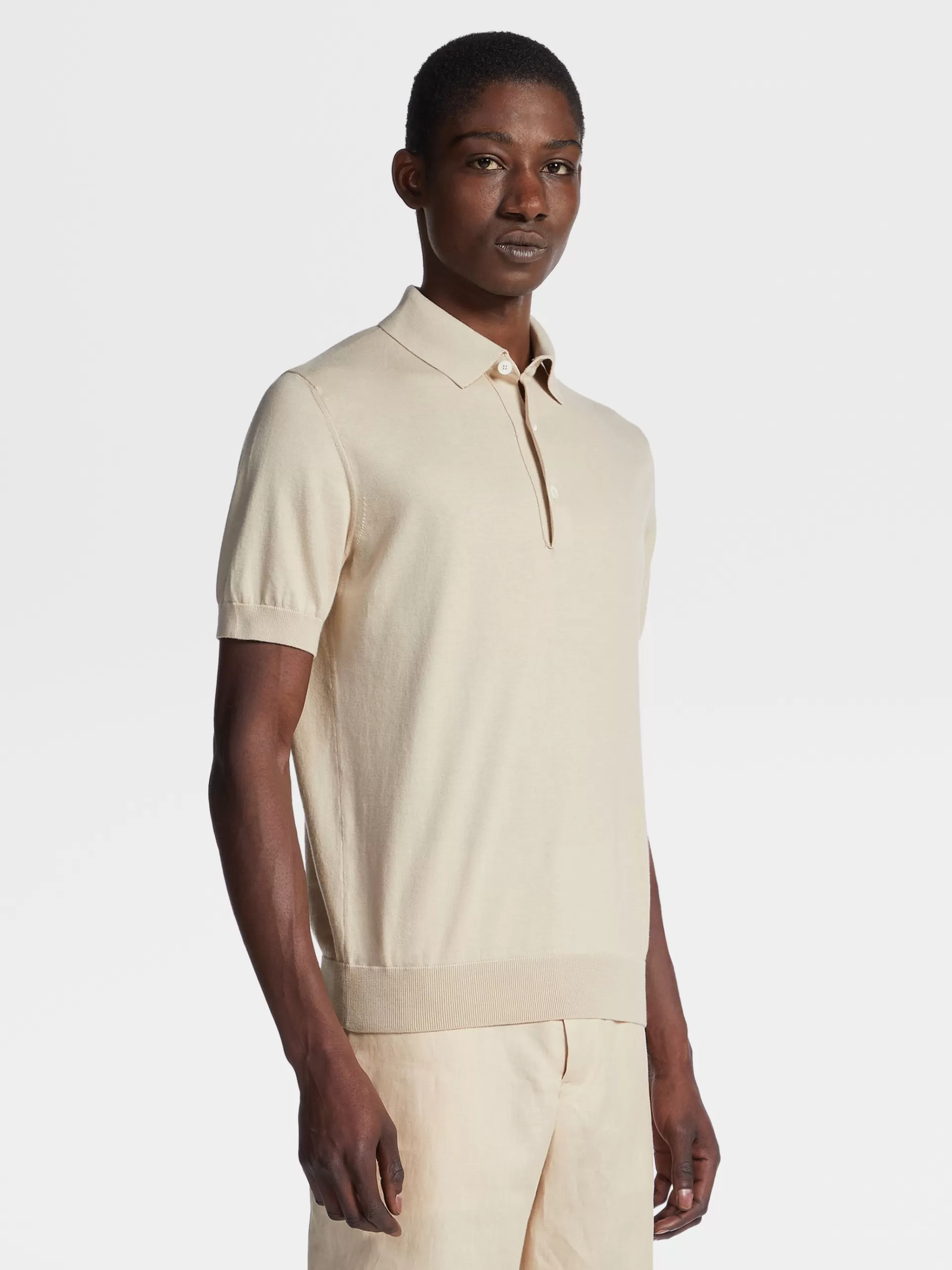 ZEGNA Polos^Polo Em Premium Cotton Bege-Claro