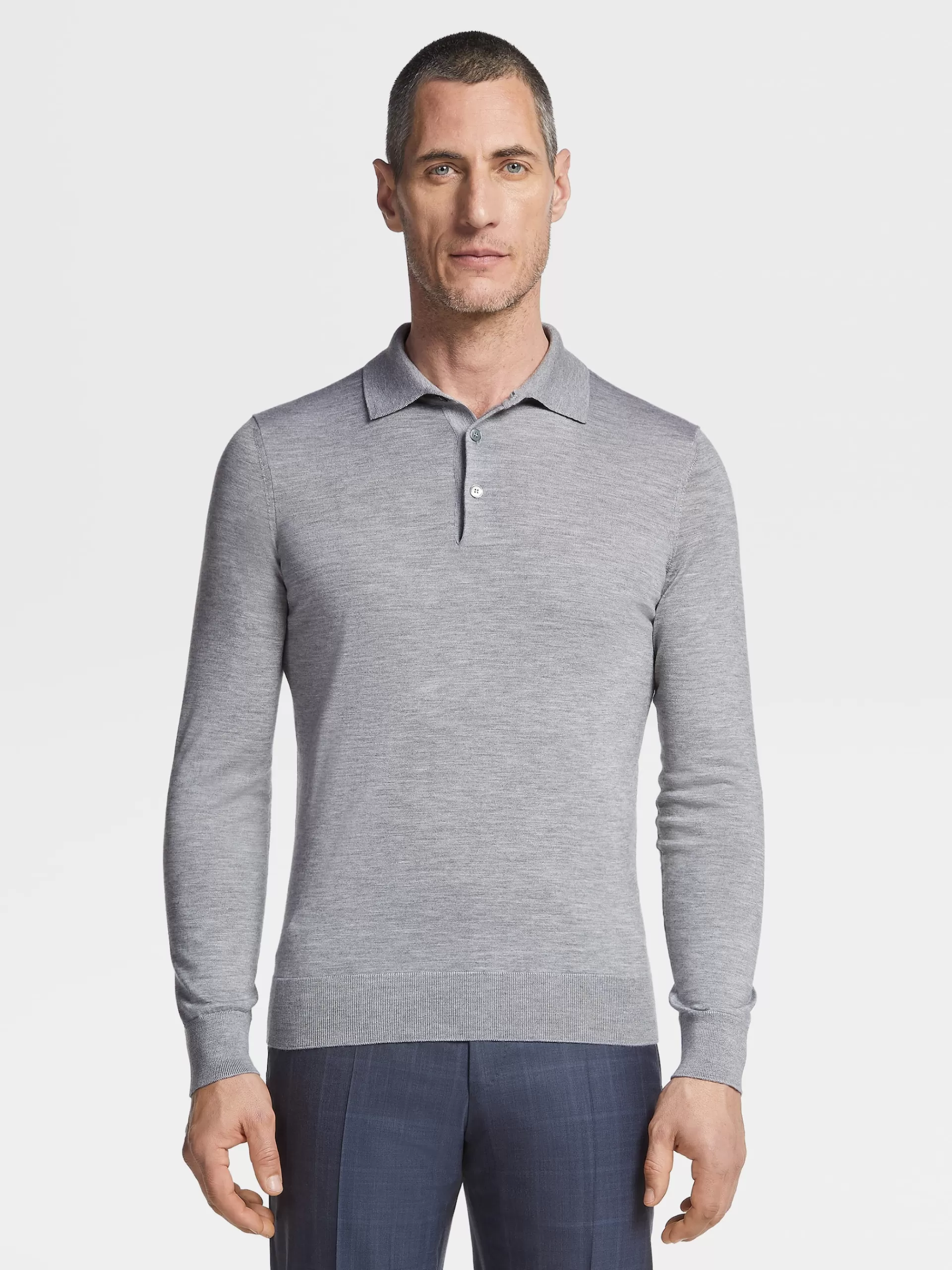 ZEGNA Polos^Polo Ligeira Cashseta Cinzento Mesclado