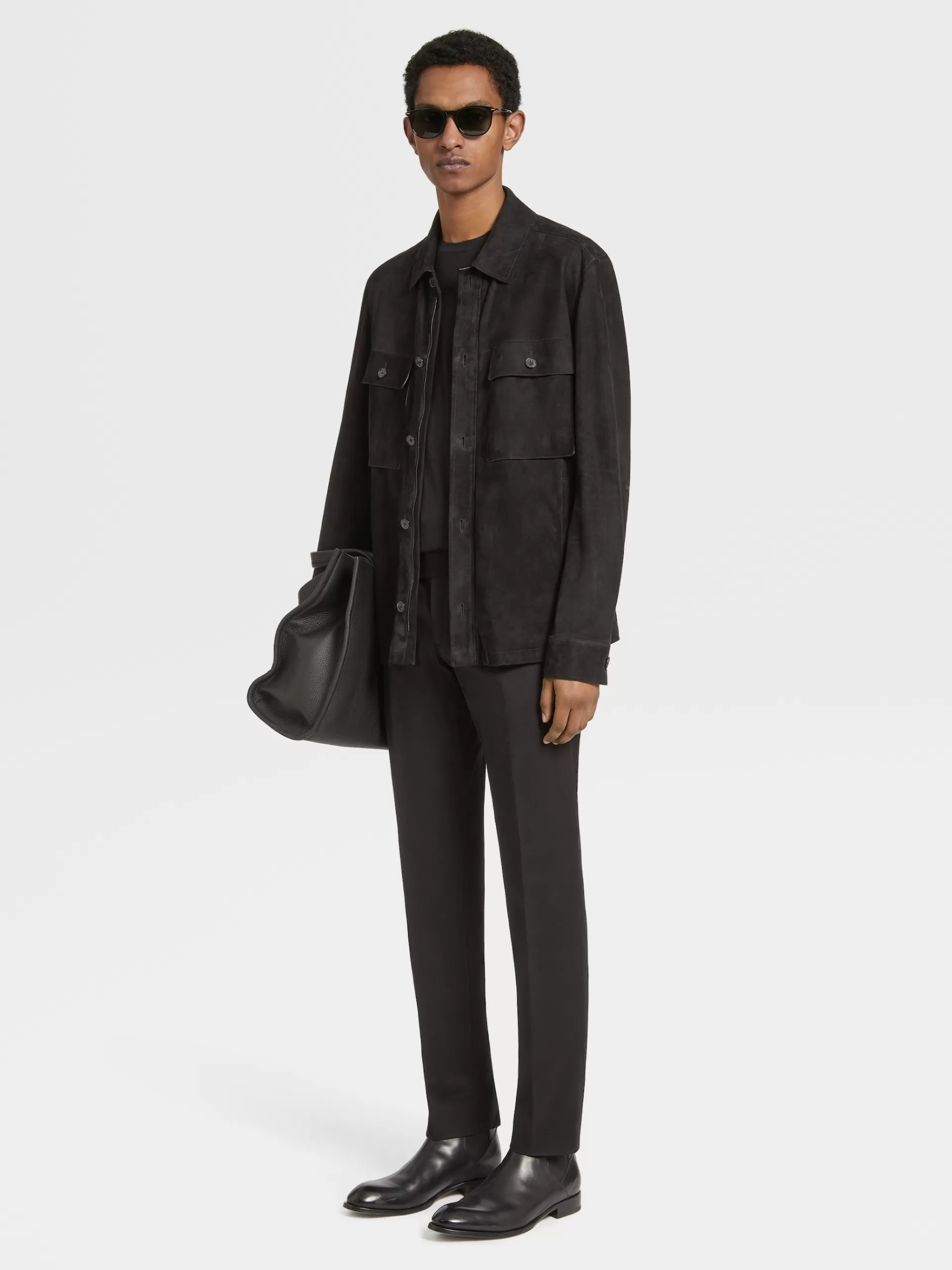 ZEGNA Sobrecamisas E Casacos Chore^Sobrecamisa Em Camurca Leve Preta Preto
