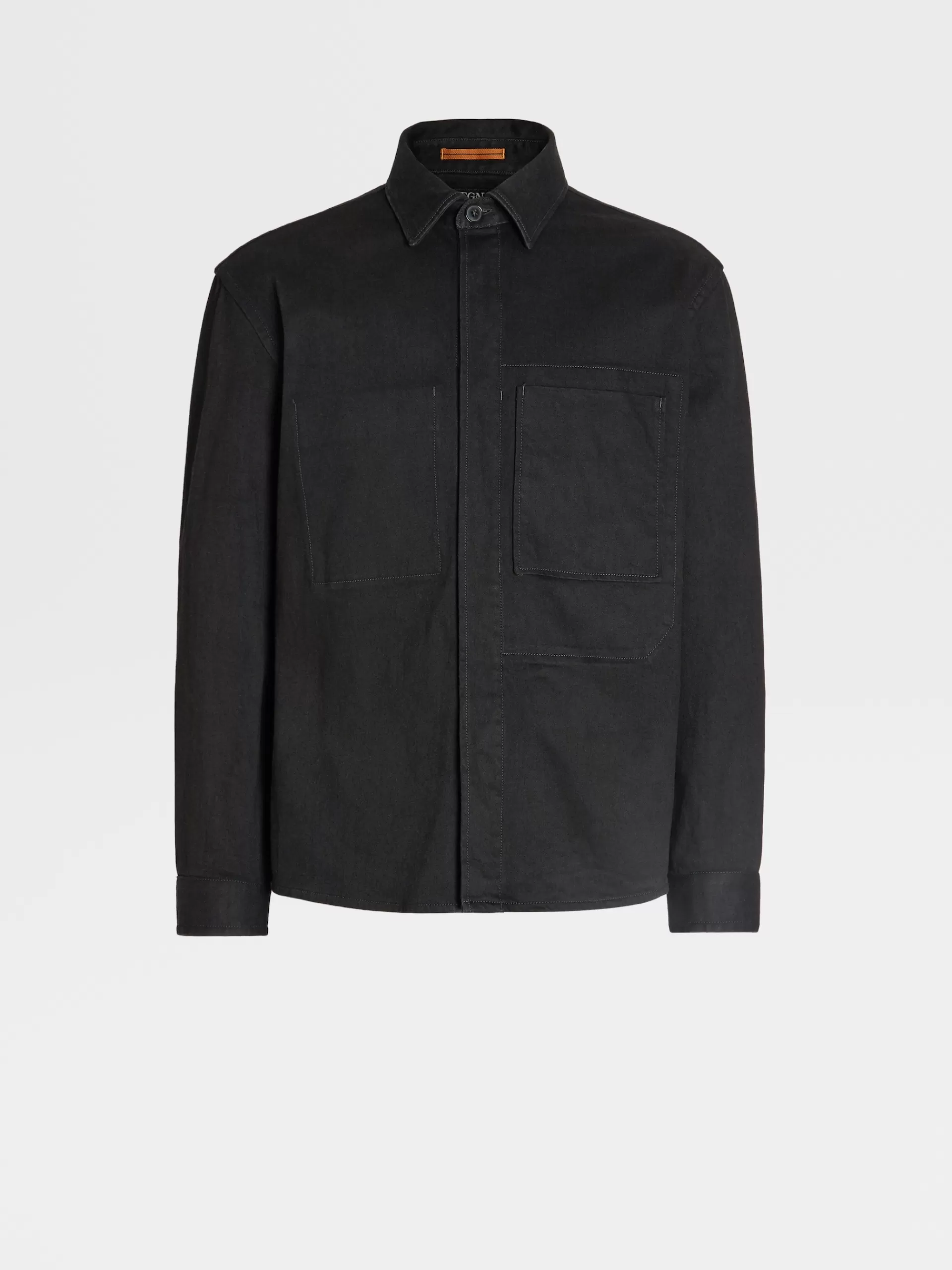 ZEGNA Sobrecamisas E Casacos Chore^Sobrecamisa Em Ganga Lavada Comfort Cotton Preta Preto