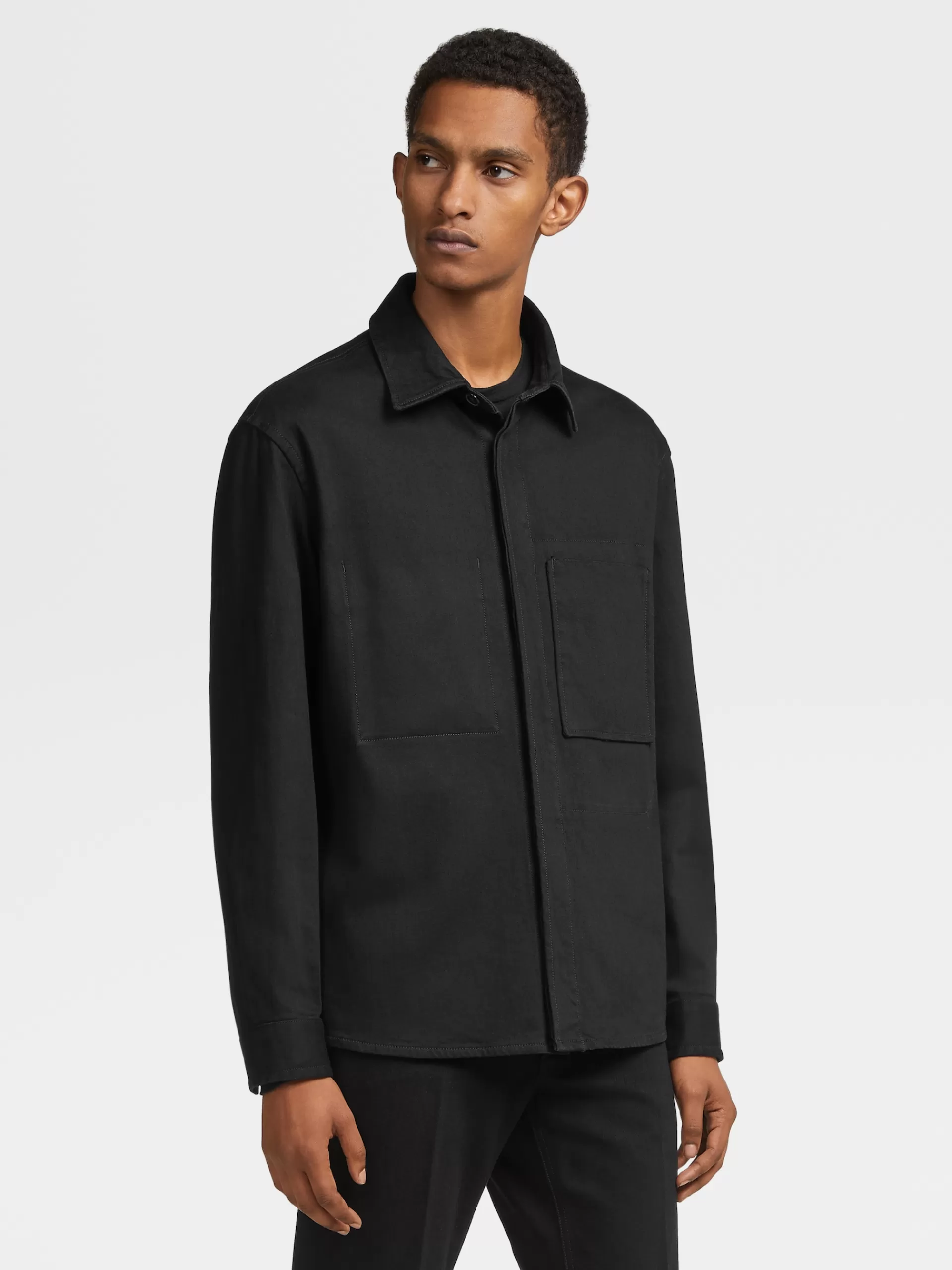ZEGNA Sobrecamisas E Casacos Chore^Sobrecamisa Em Ganga Lavada Comfort Cotton Preta Preto