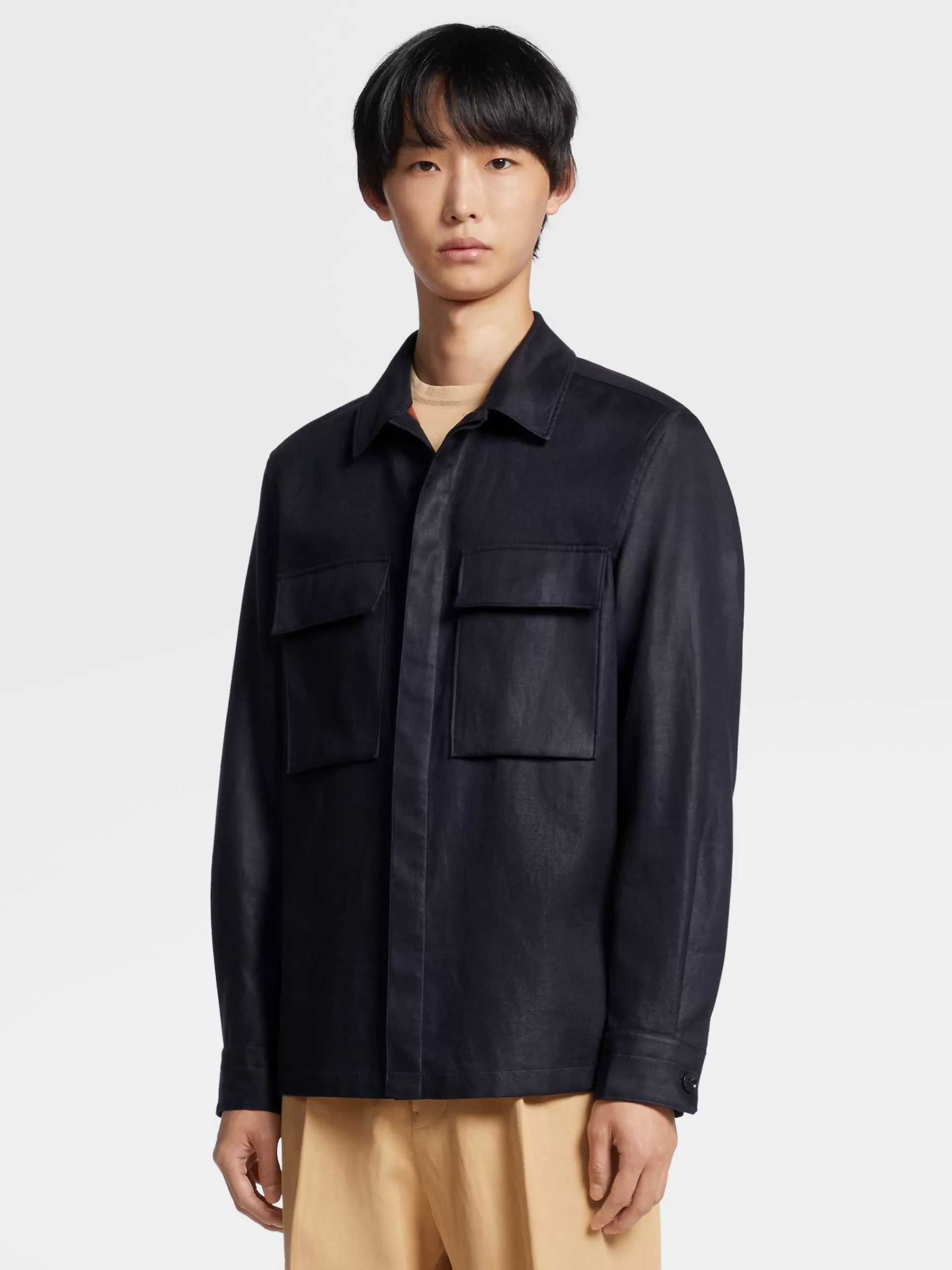 ZEGNA Sobrecamisas E Casacos Chore^Sobrecamisa Em Linho Puro Azul-Marinho