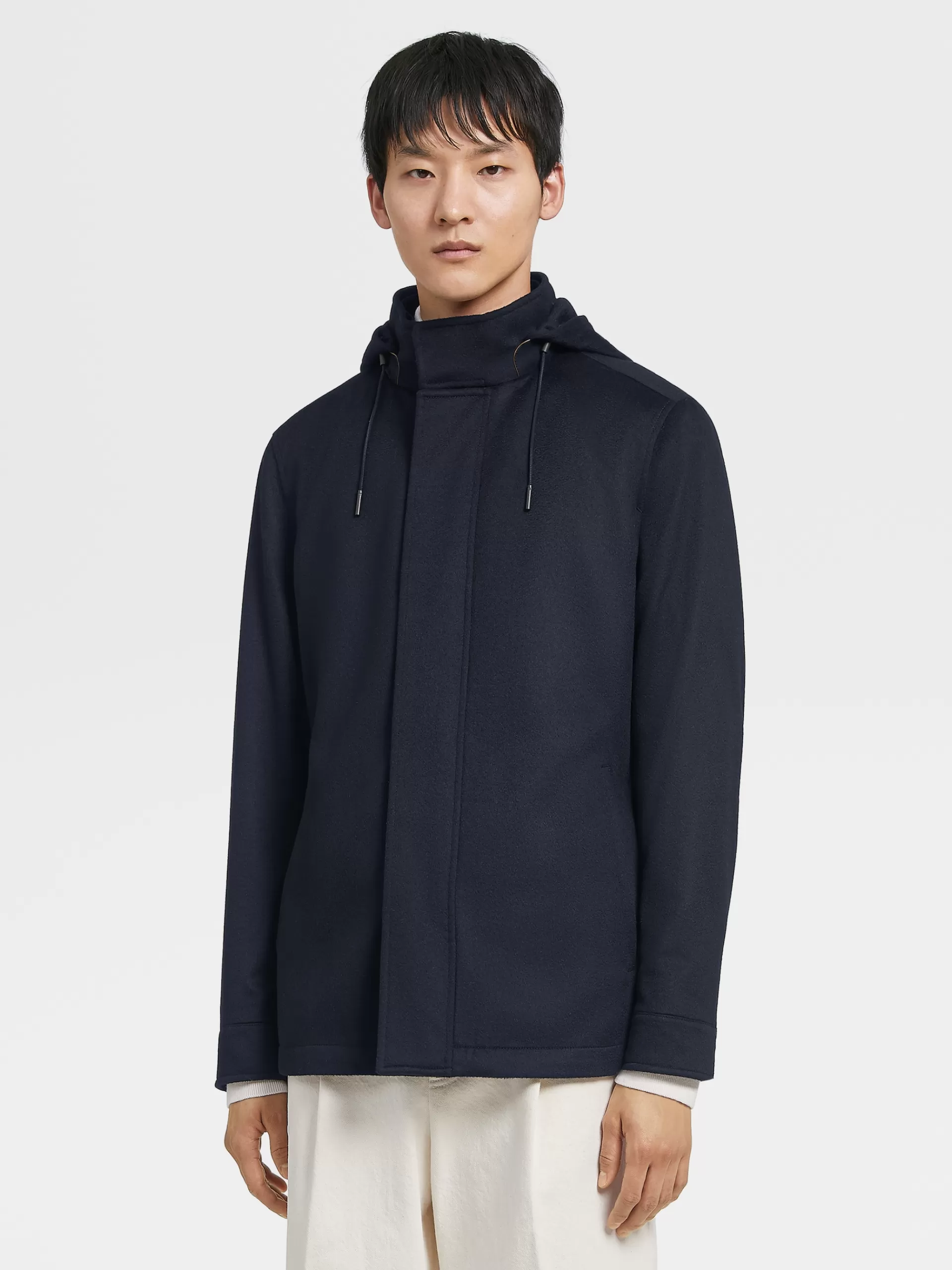 ZEGNA Blusoes E Casacos^Sobrecasaco Com Capuz Oasi Cashmere Lite Azul-Marinho