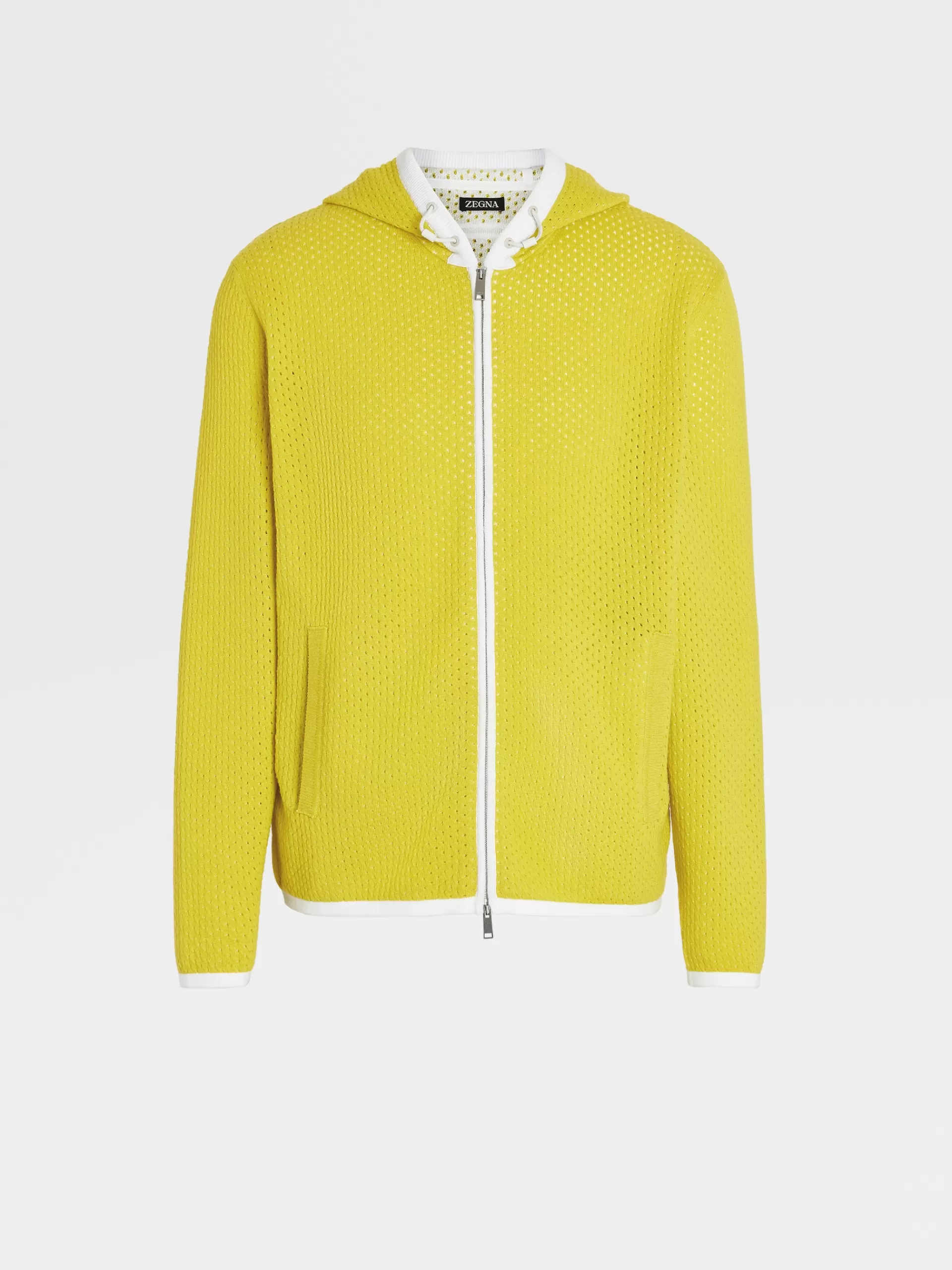 ZEGNA Sweatshirts^Sweatshirt Amarela Em Malha De Caxemira Com Capuz E Fecho De Correr Completo Amarelo