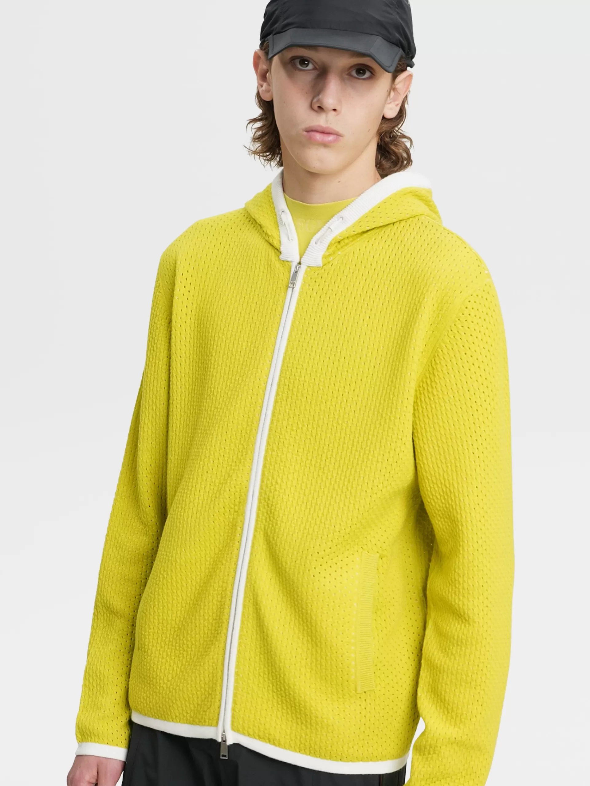 ZEGNA Sweatshirts^Sweatshirt Amarela Em Malha De Caxemira Com Capuz E Fecho De Correr Completo Amarelo
