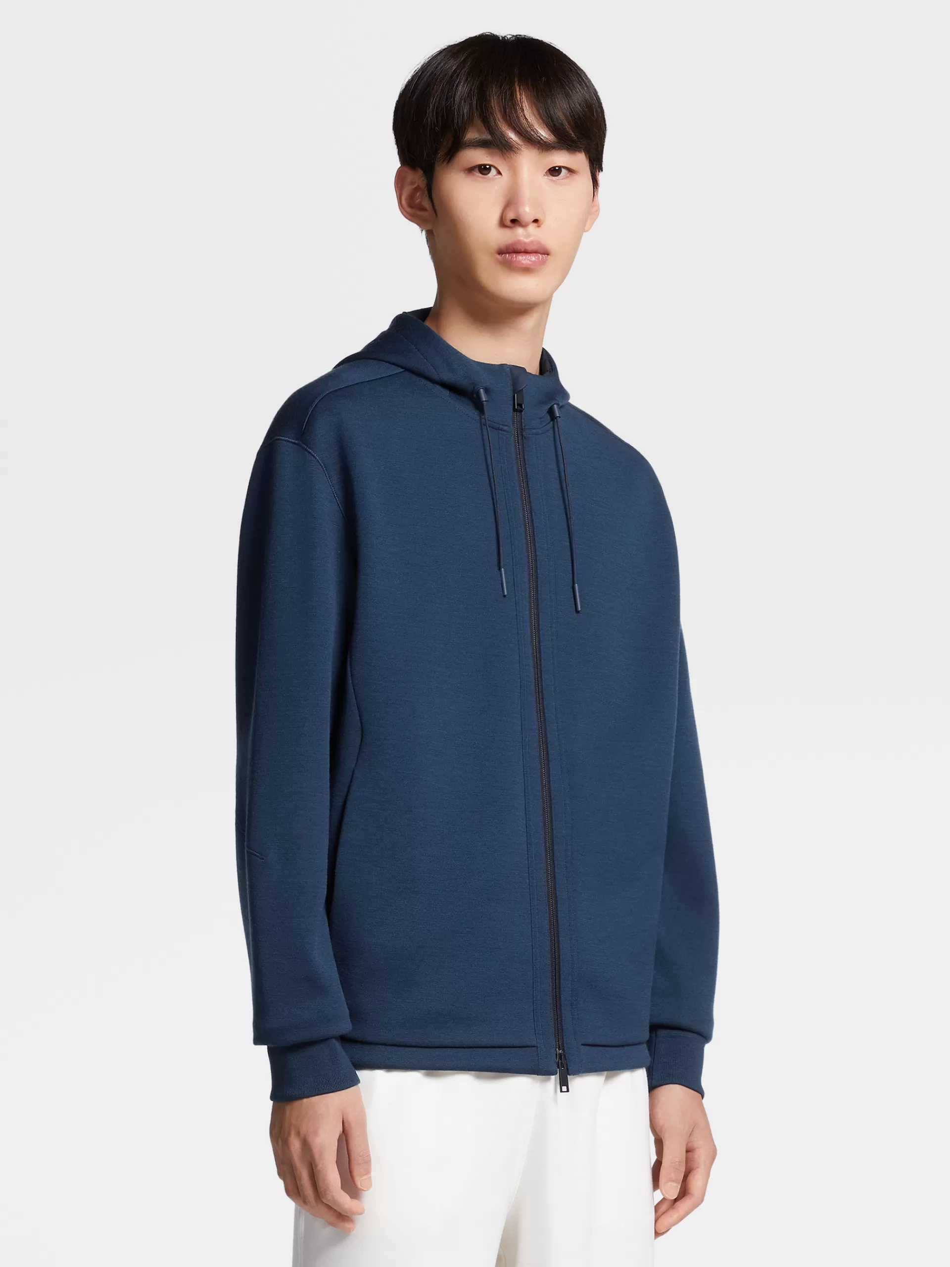 ZEGNA Roupa Desportiva^Sweatshirt Azul-Escura Com Fecho De Correr Integral Em Mistura De La High Performance™ Azul-Escuro