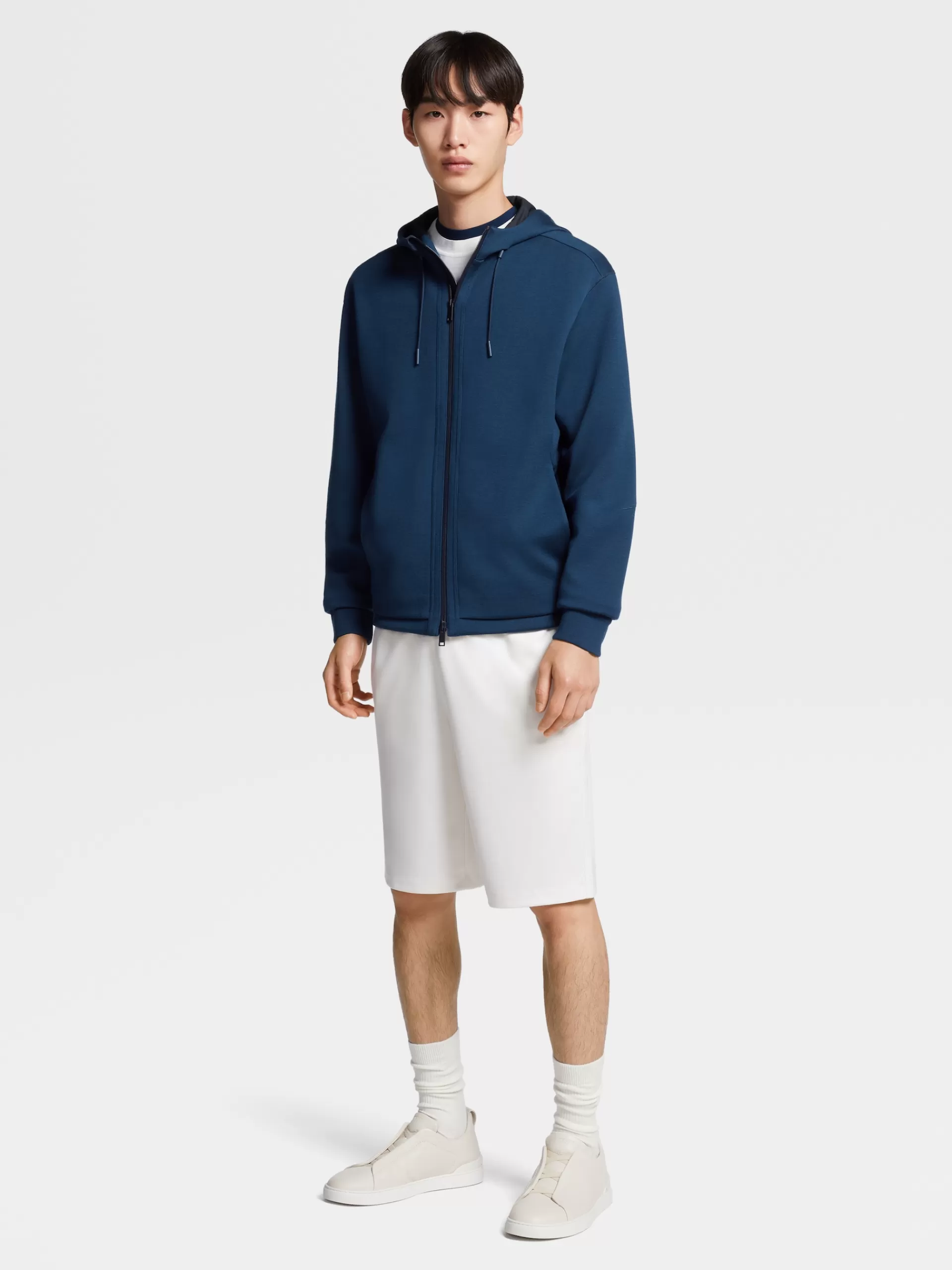 ZEGNA Roupa Desportiva^Sweatshirt Azul-Escura Com Fecho De Correr Integral Em Mistura De La High Performance™ Azul-Escuro