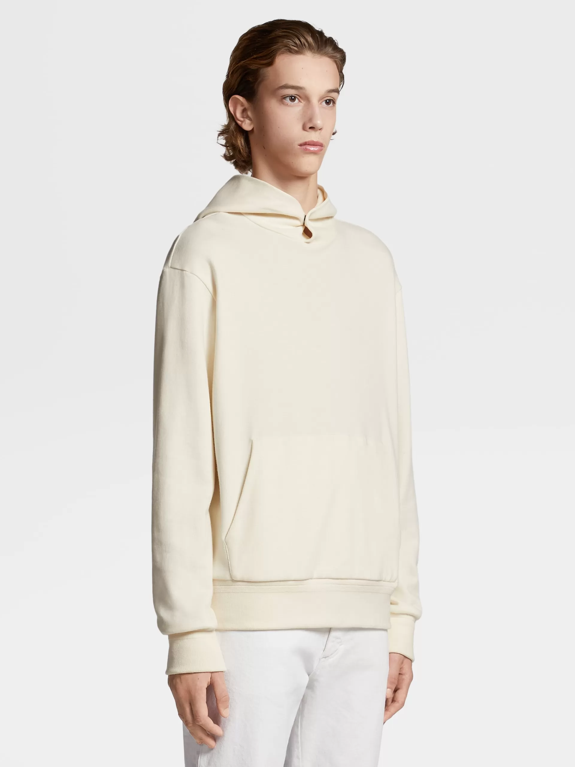 ZEGNA Roupa Desportiva^Sweatshirt Com Capuz Branca Em Algodao E Caxemira Branco