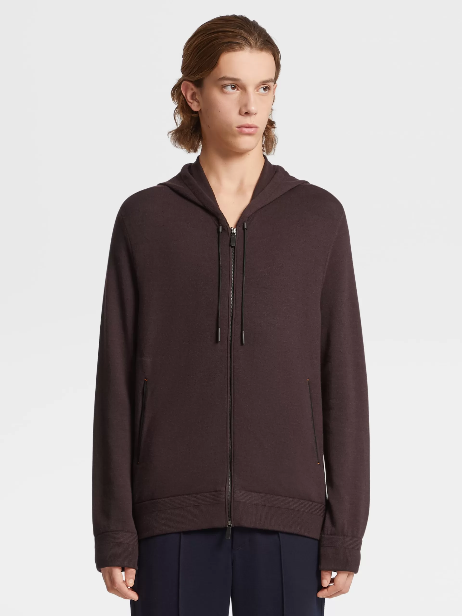 ZEGNA Malhas^Sweatshirt Com Capuz E Fecho De Correr Em La 12Milmil12 Bordo